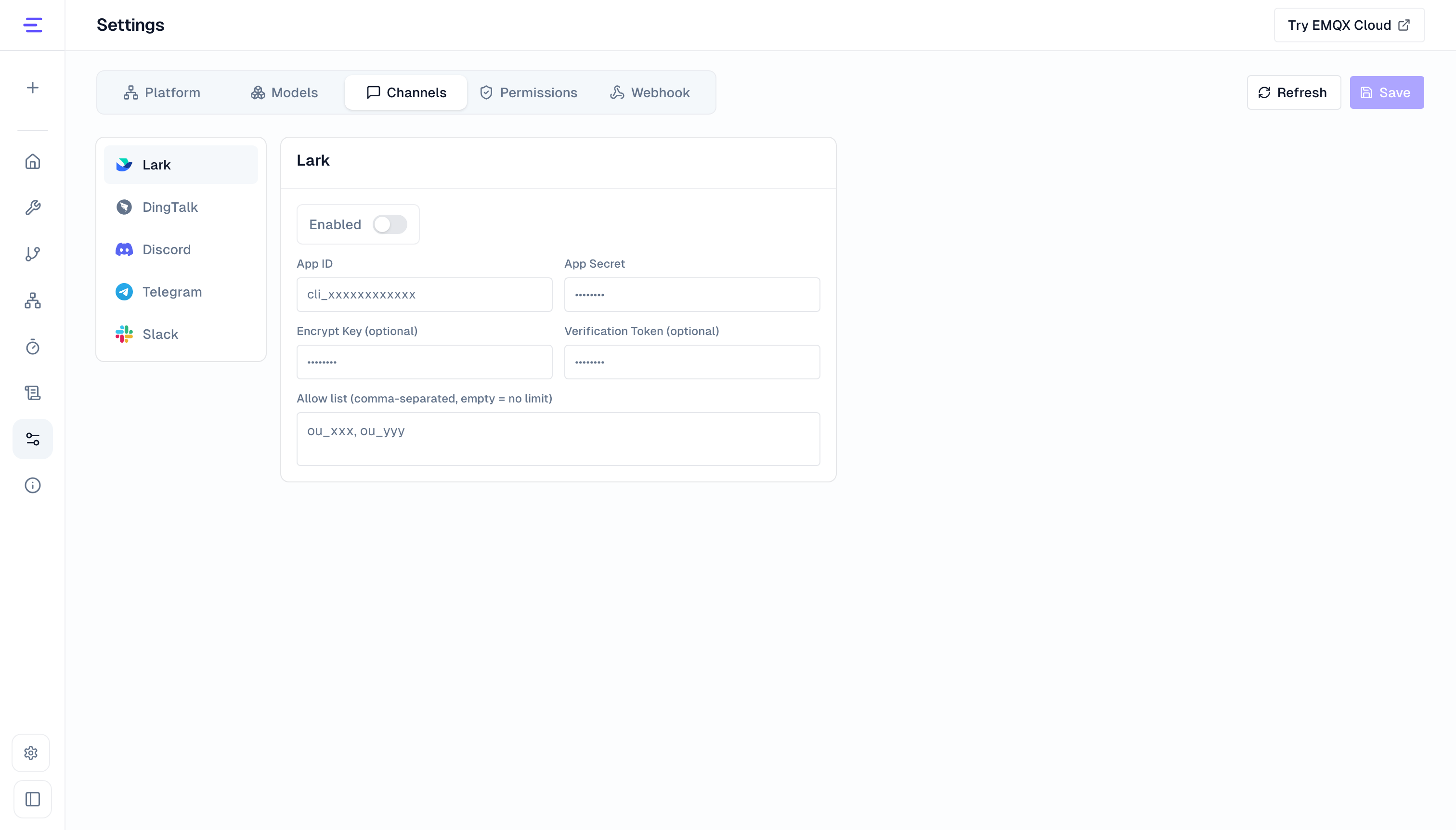 IM channel configuration