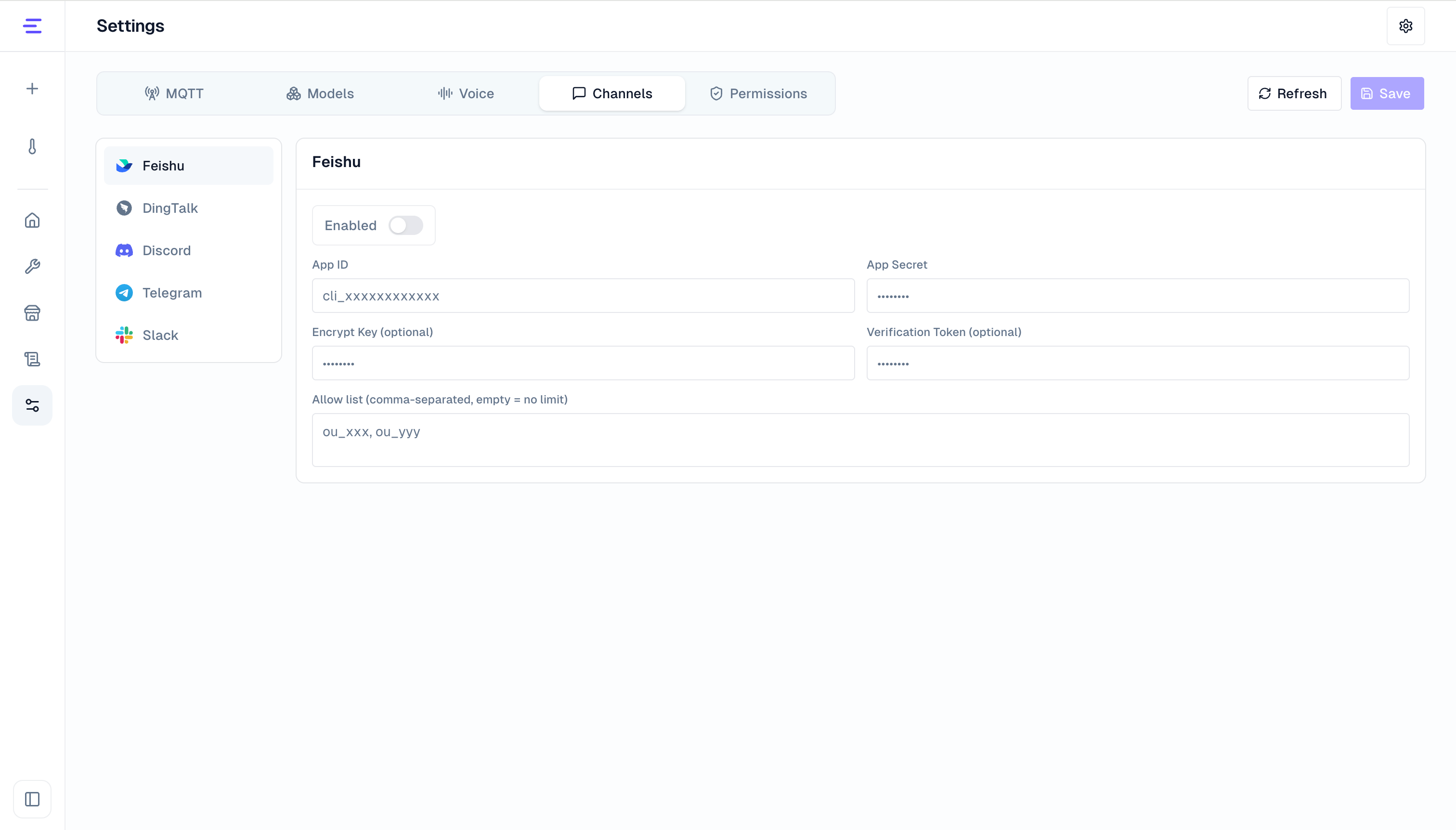IM channel configuration