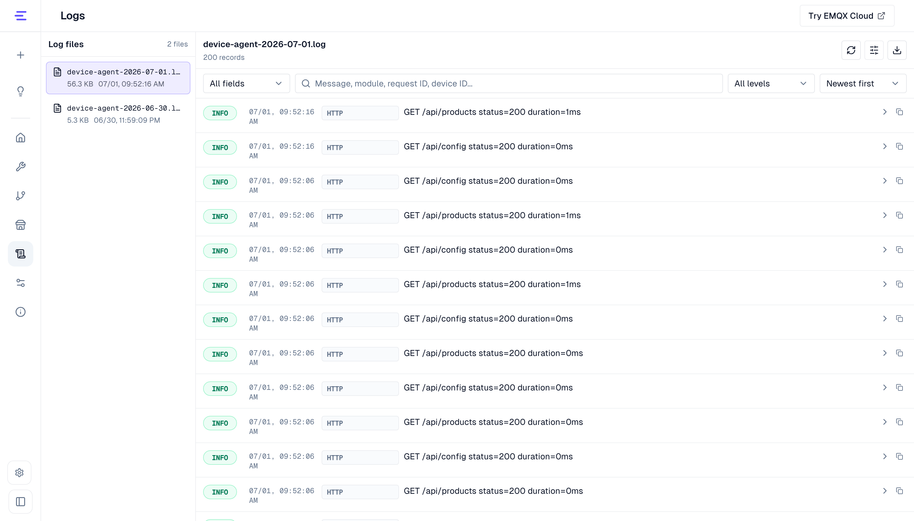 Logs page