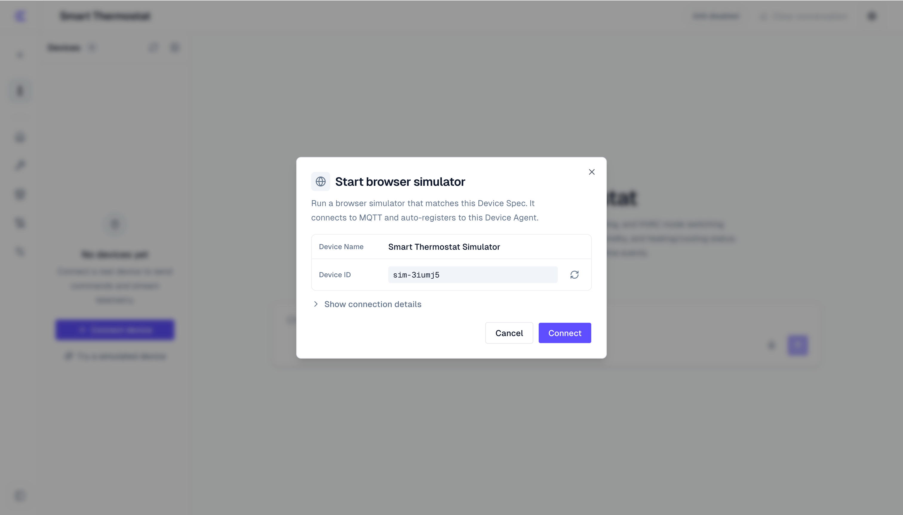 Start a browser simulated device