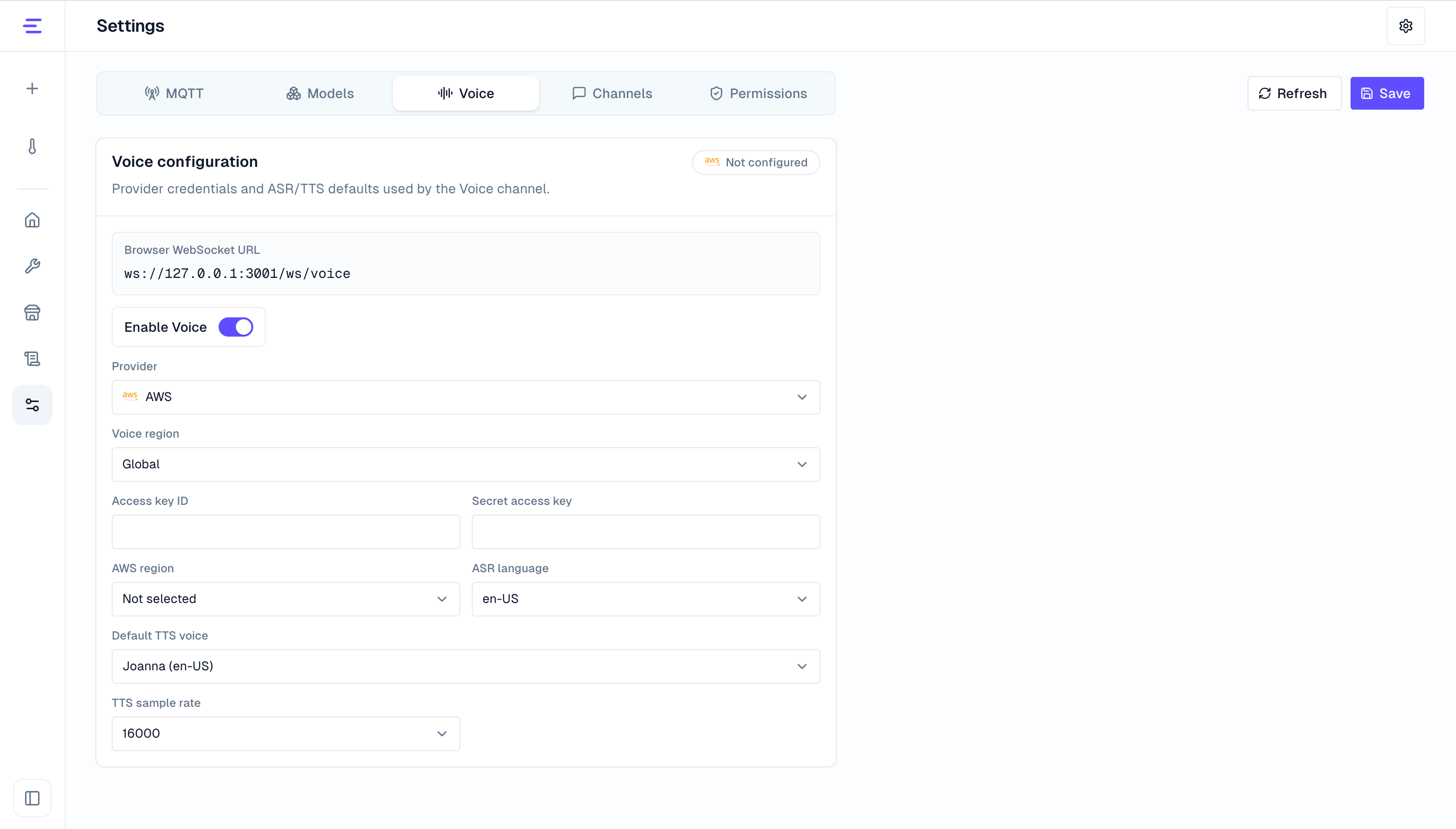 Voice service configuration
