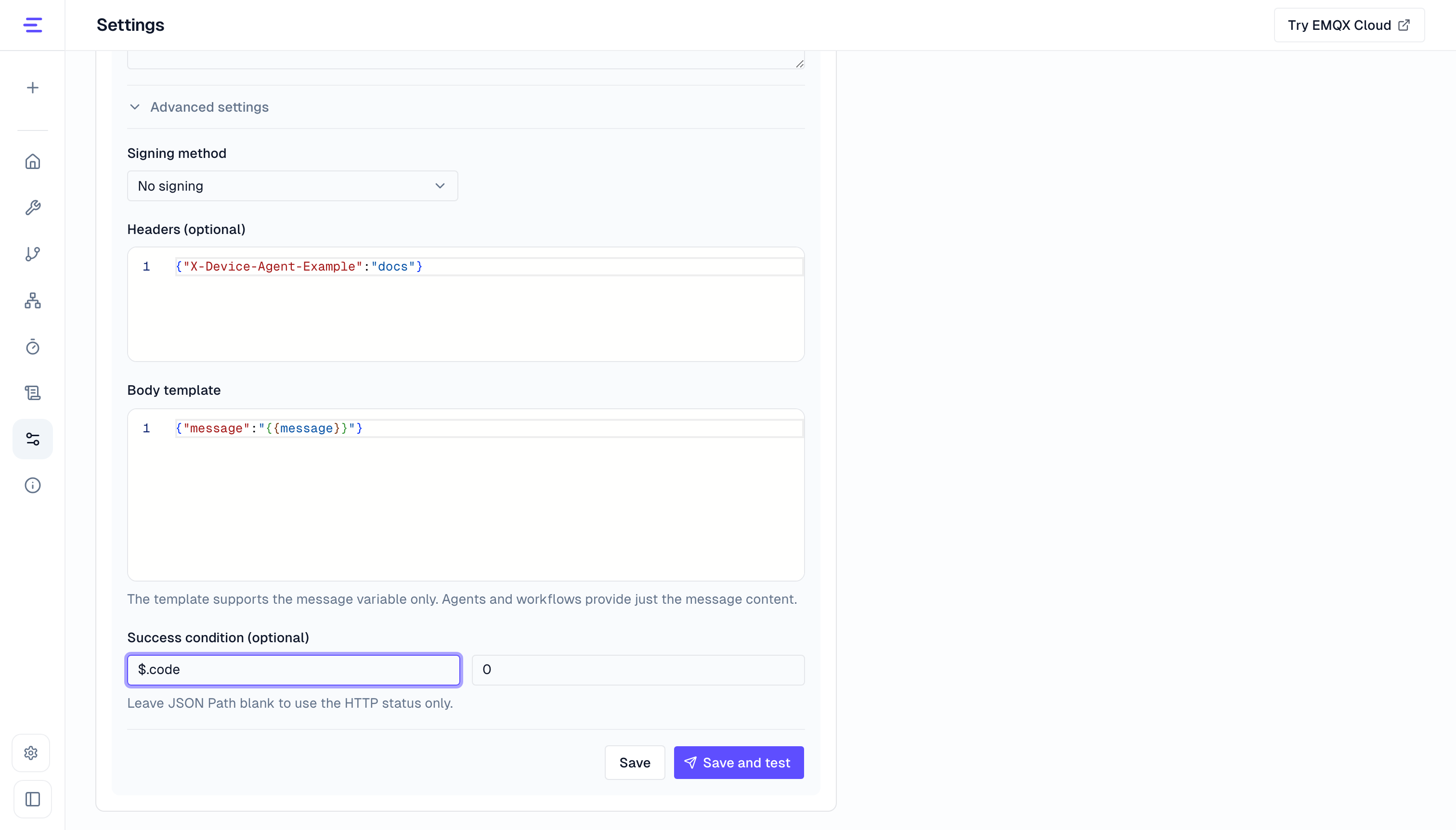 Custom Webhook settings