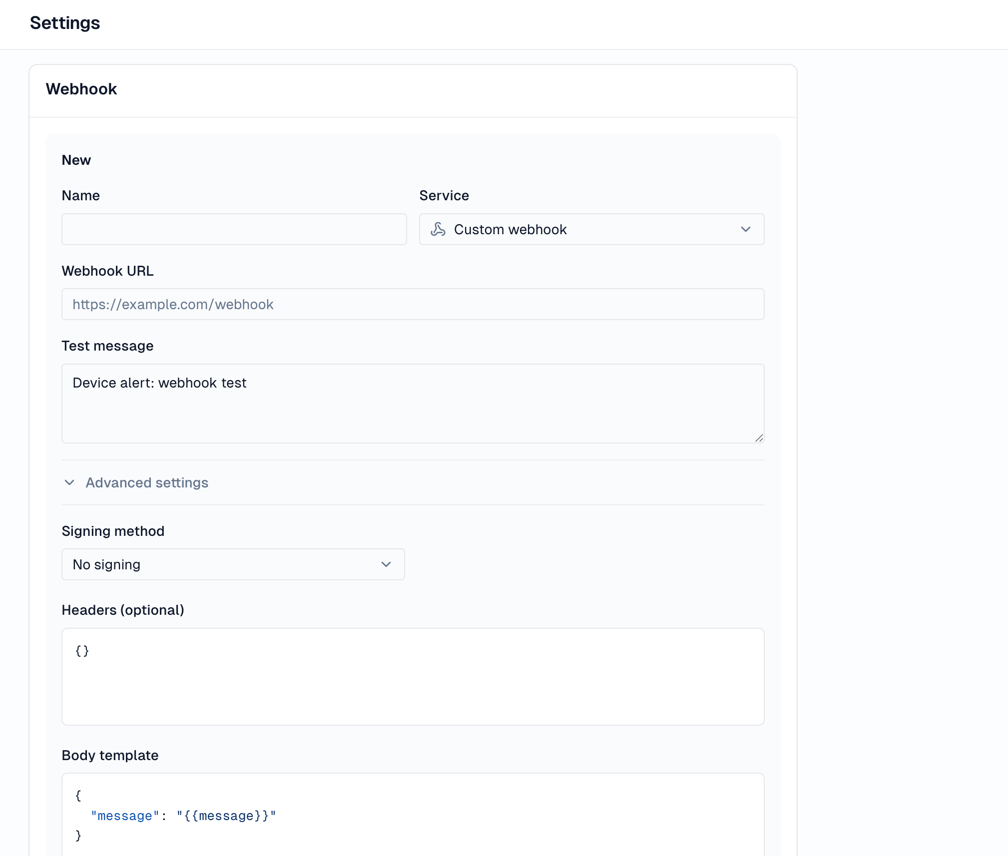 自定义 Webhook 设置