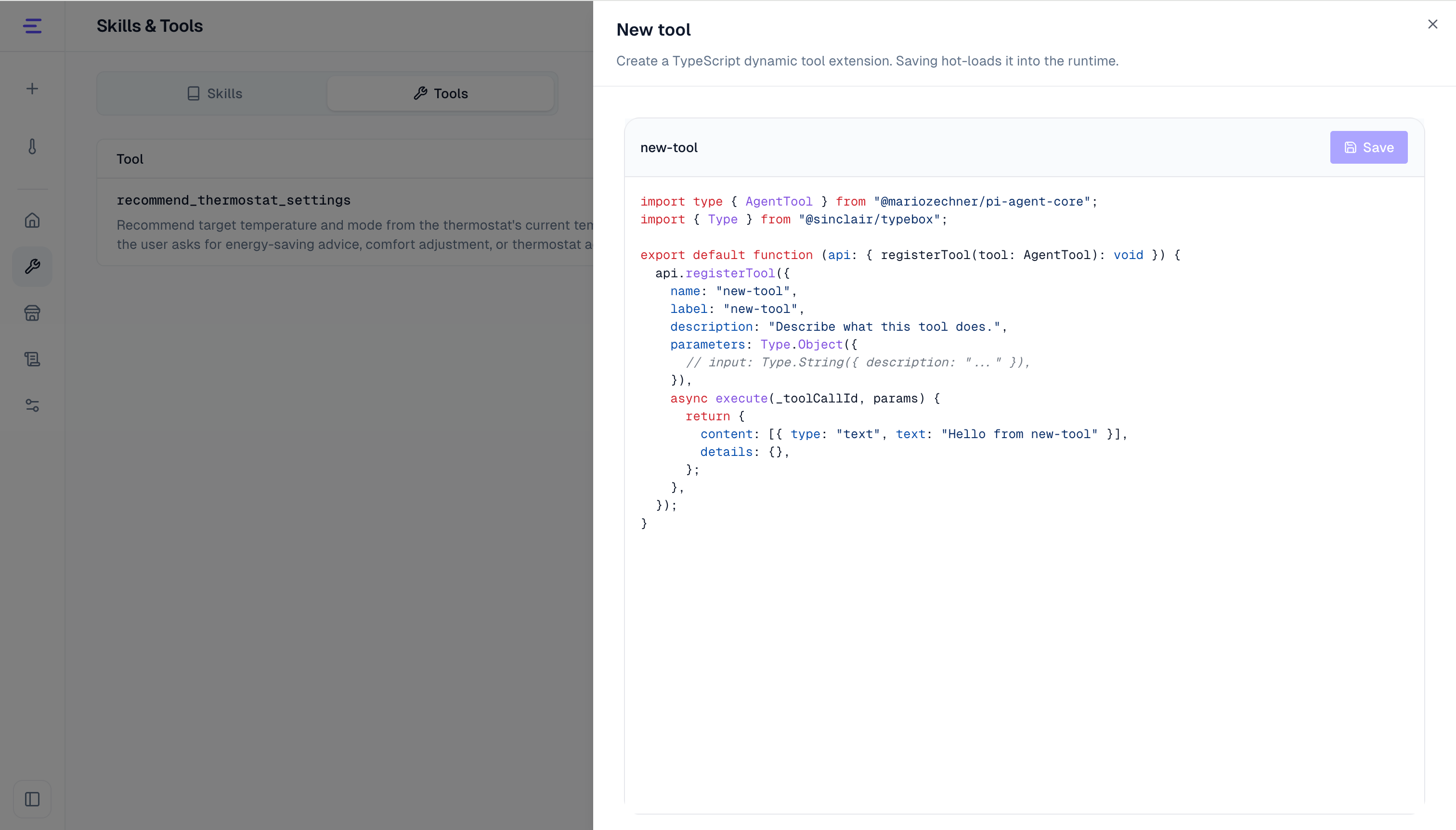 Tools list and editor