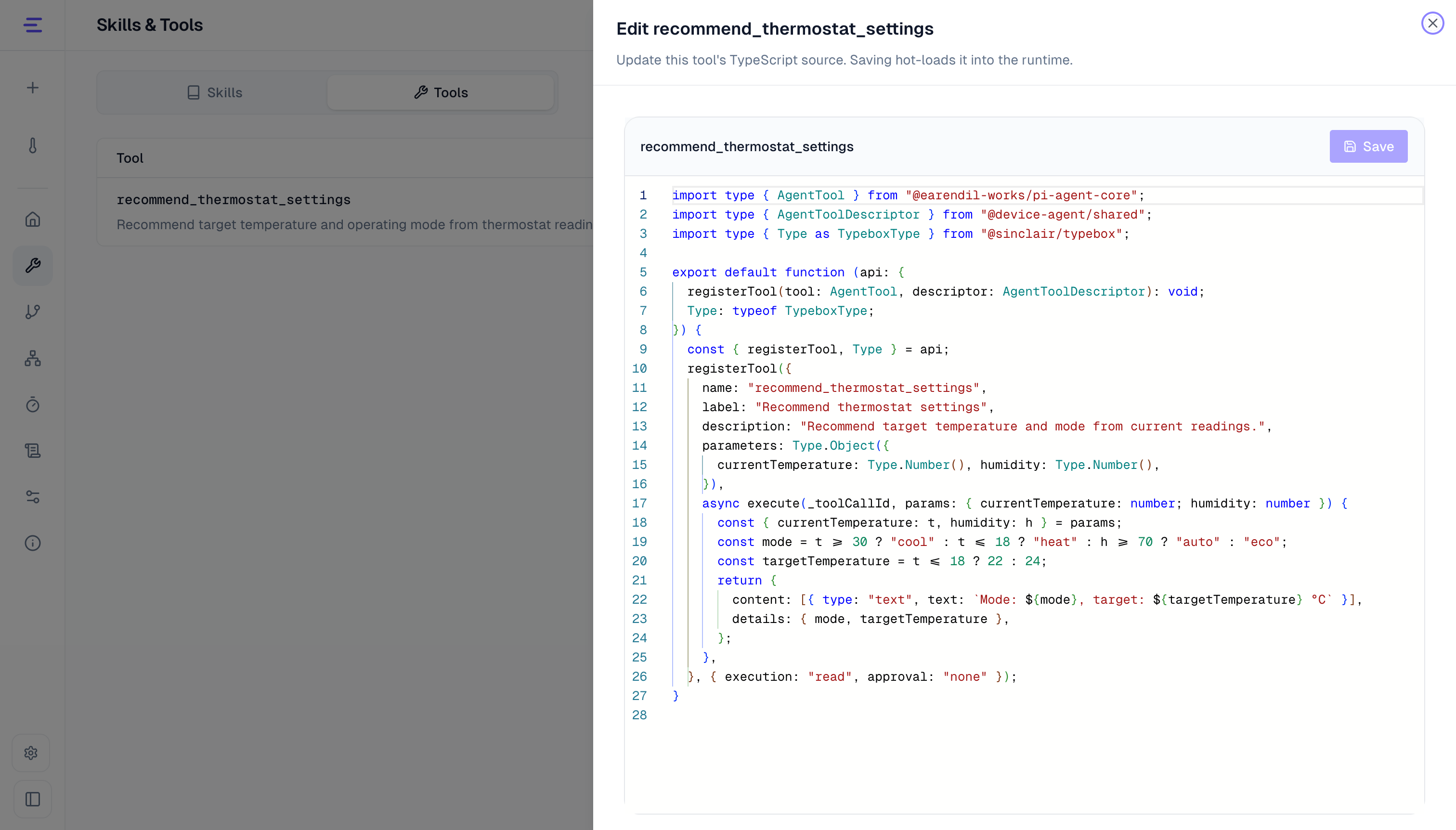 Tools list and editor