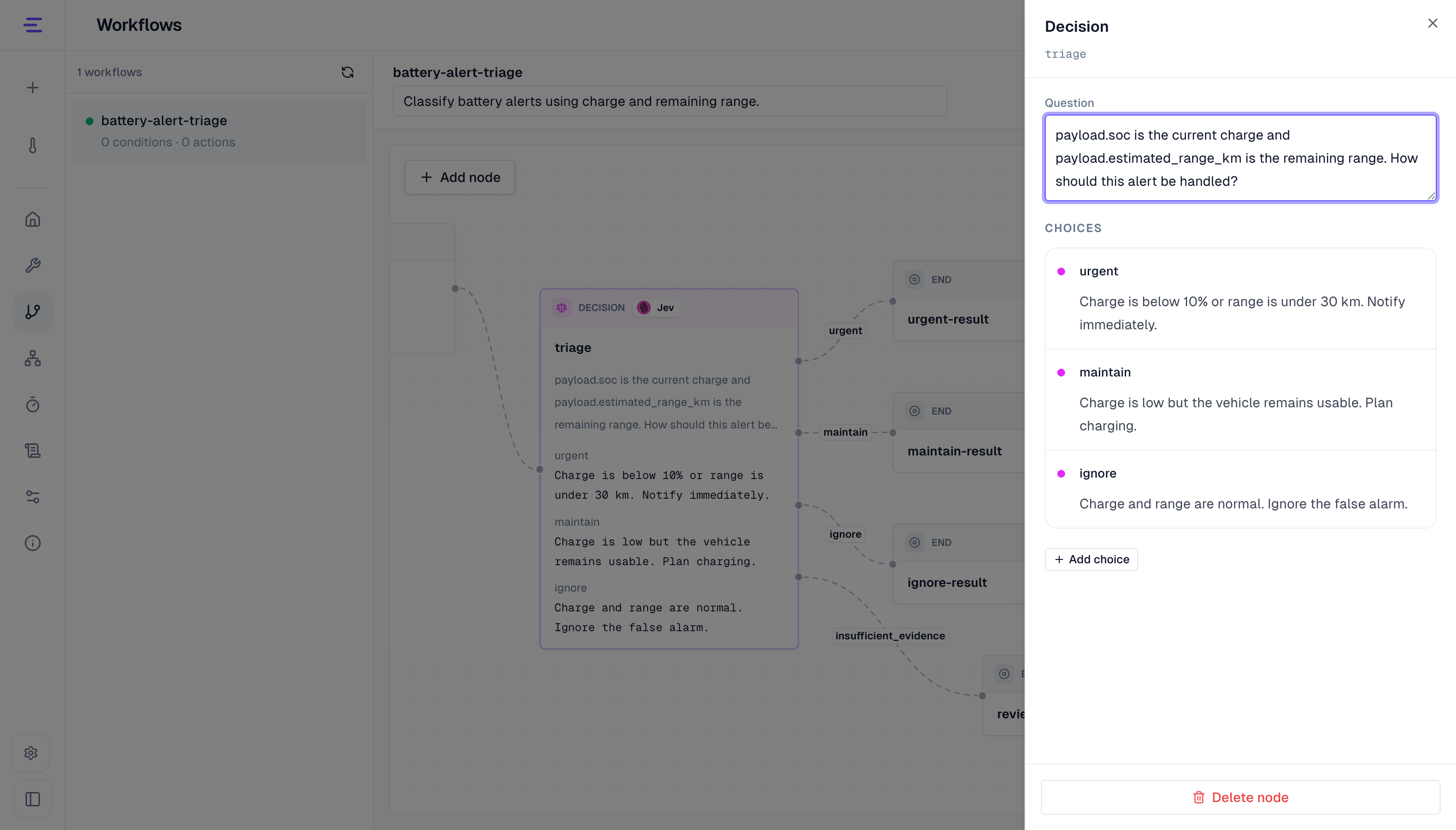 Workflow decision question and choices