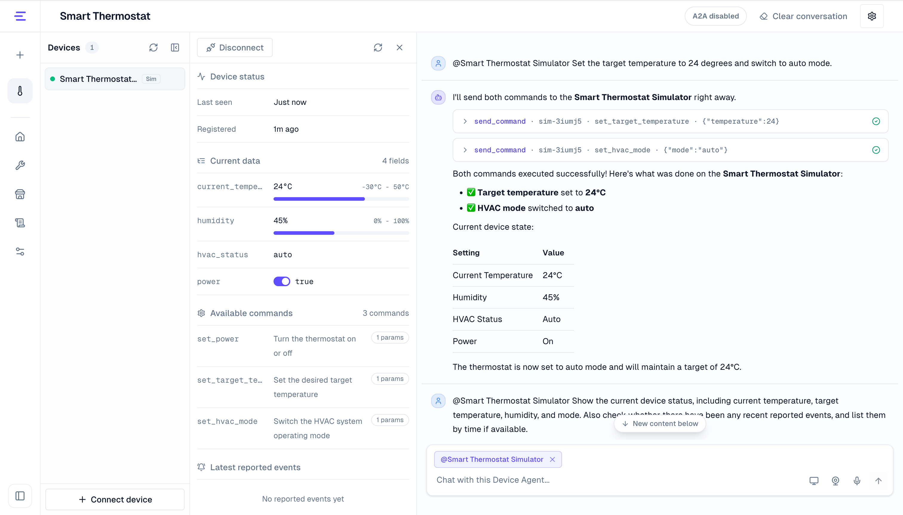 Control and query the device through chat