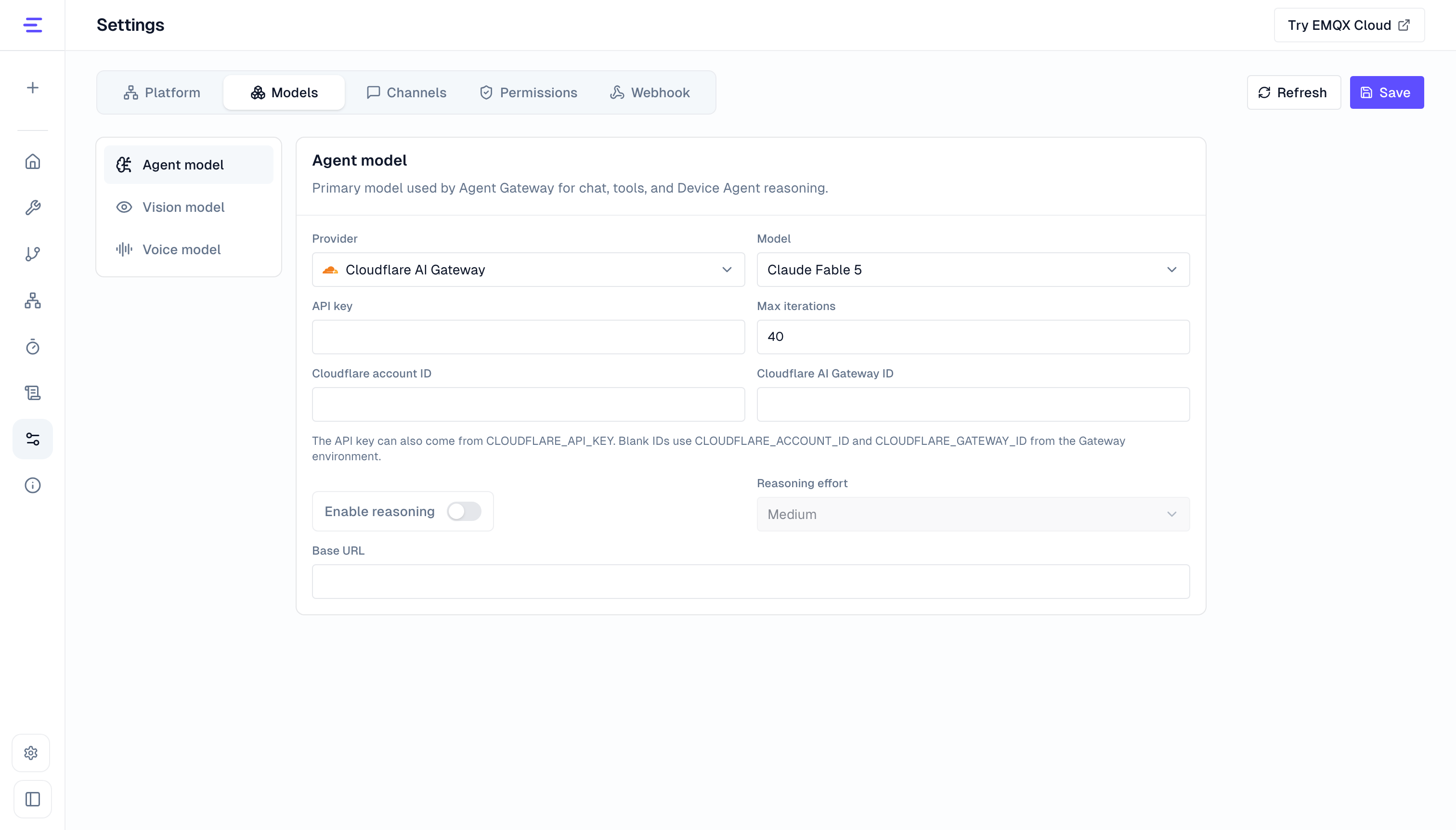 Cloudflare AI Gateway configuration form example