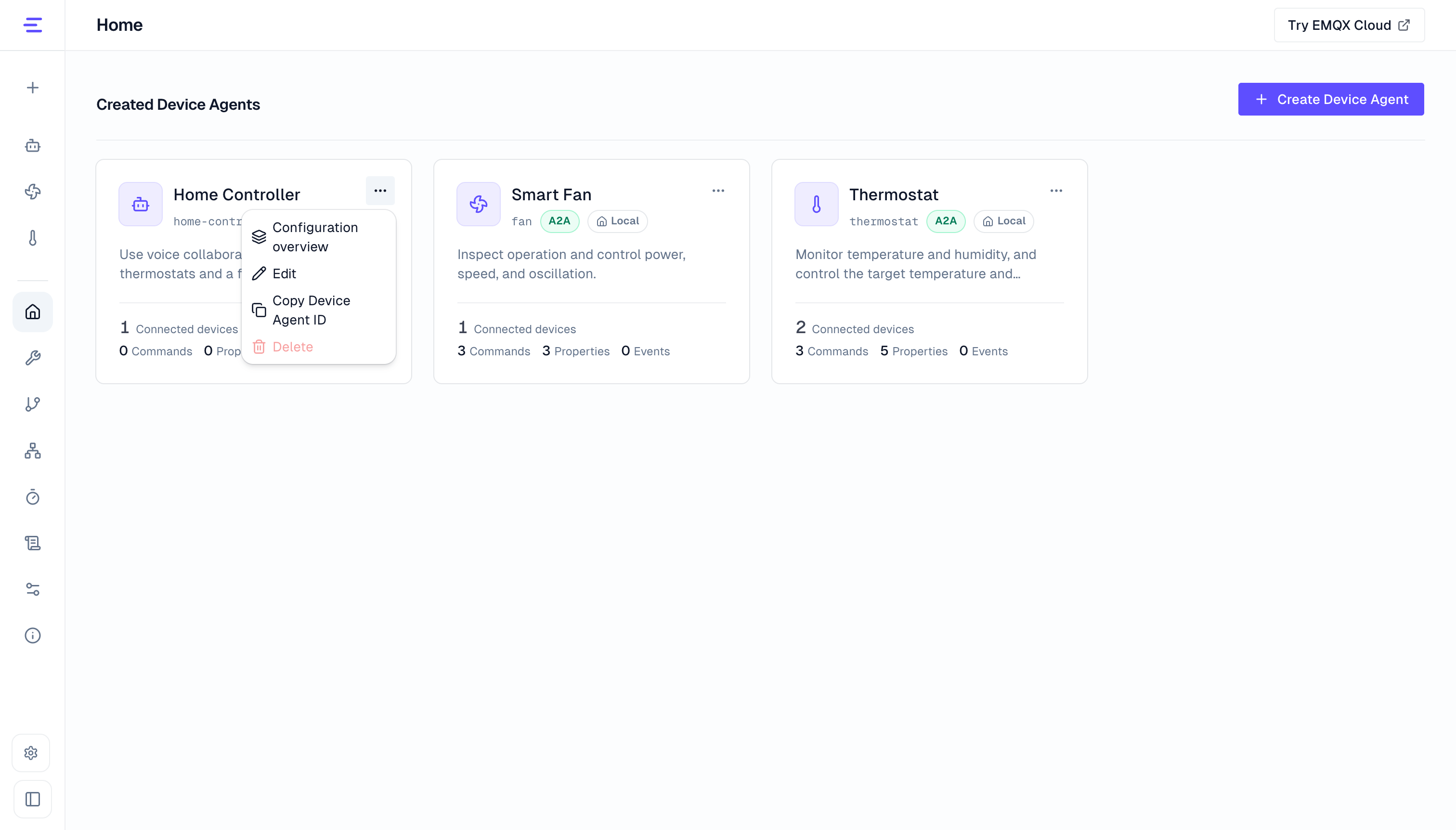Open the Home Controller configuration overview