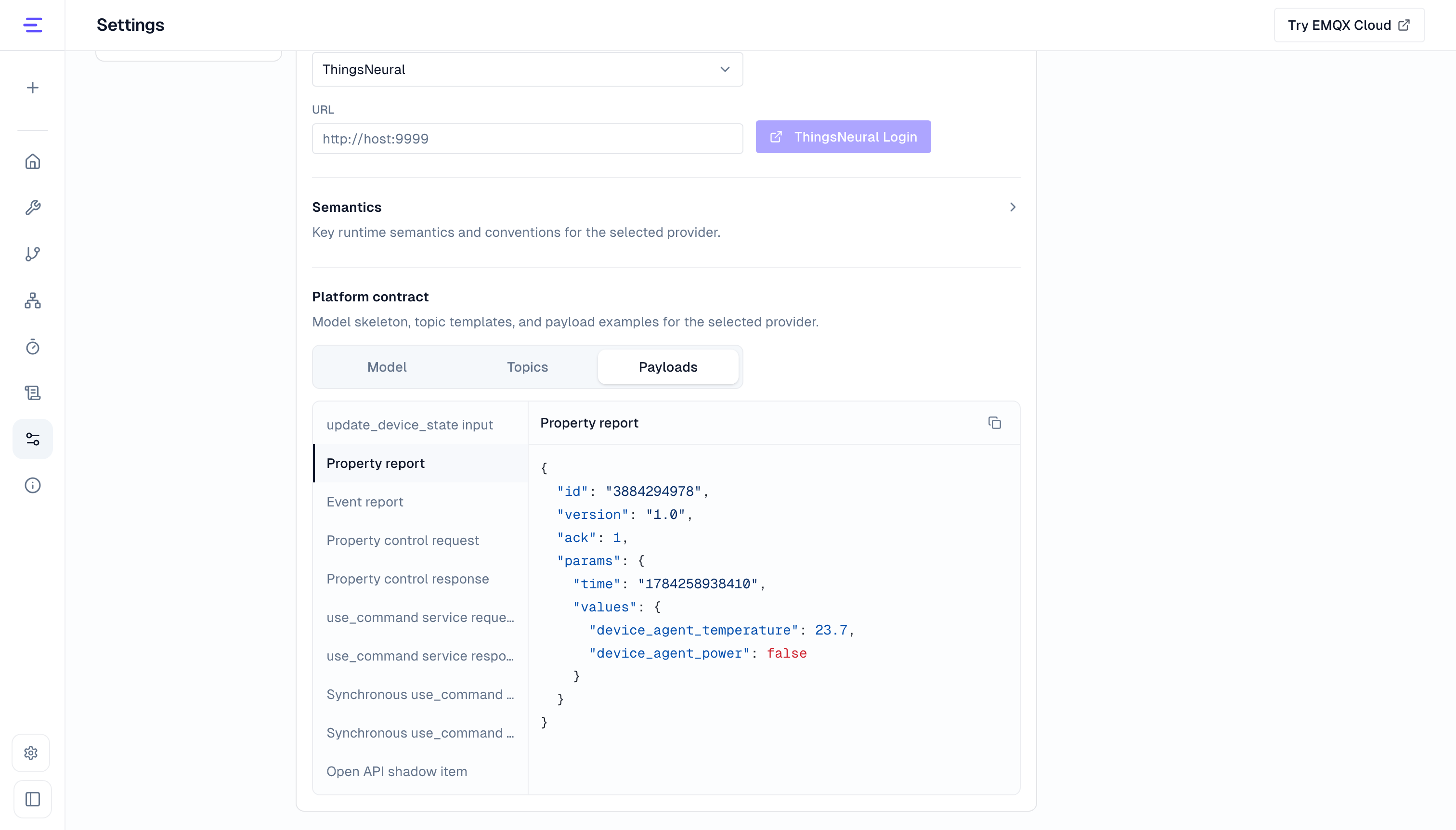 ThingsNeural property-report payload example