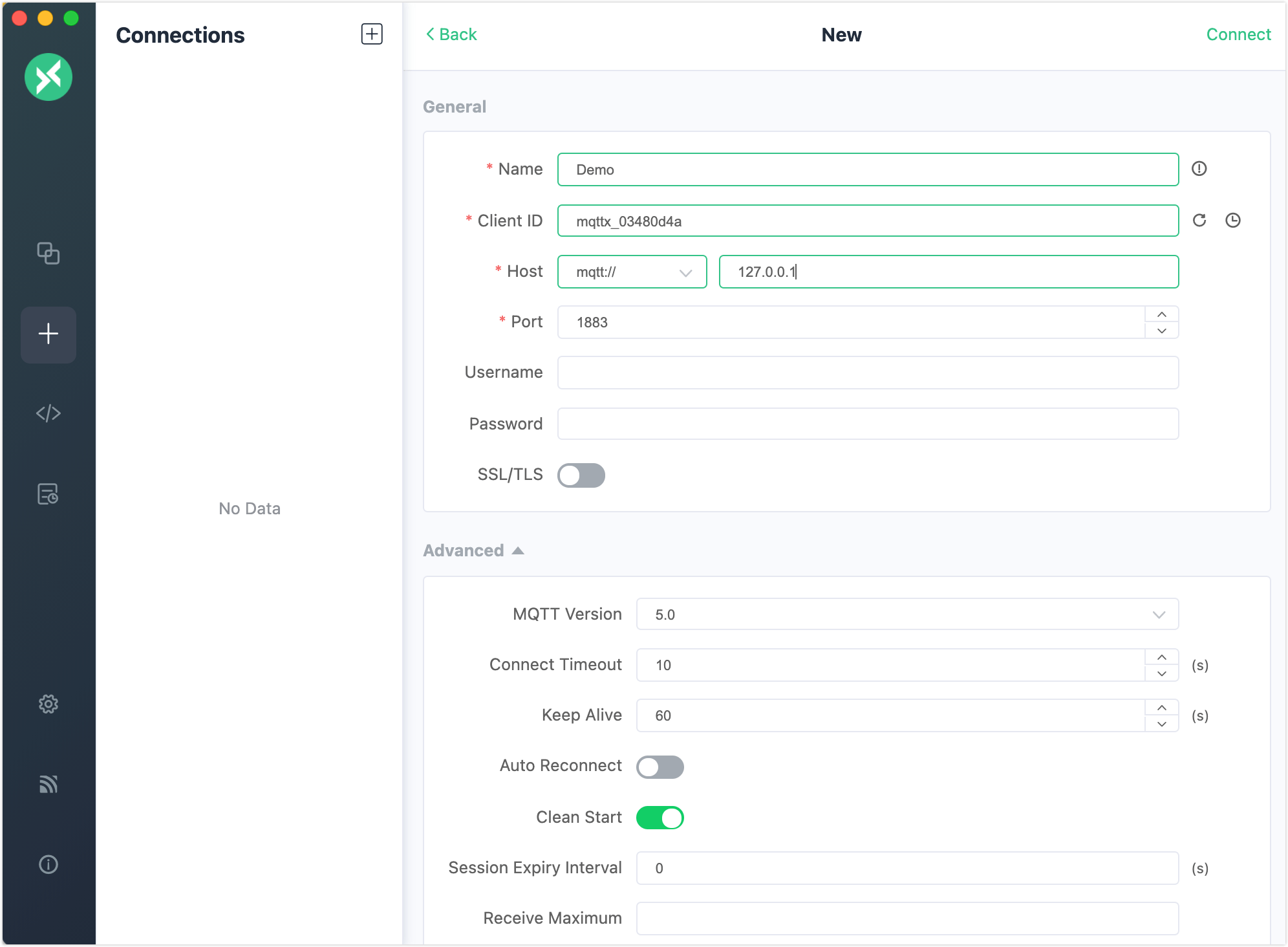 新しい接続の一般設定