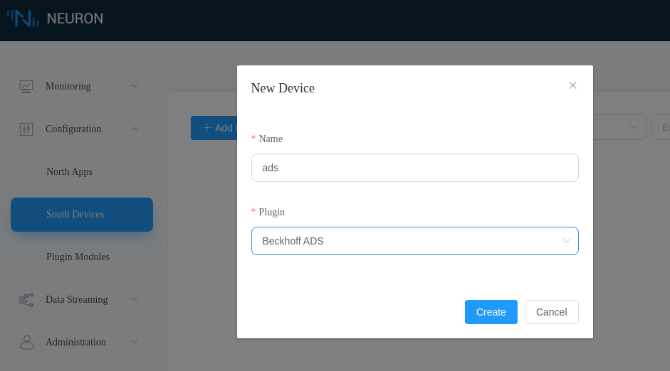 Add ADS south device in Neuron dashboard