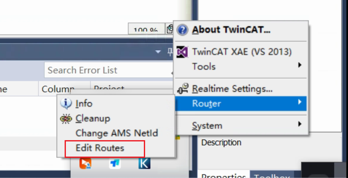 Open the TwinCAT static routes dialog