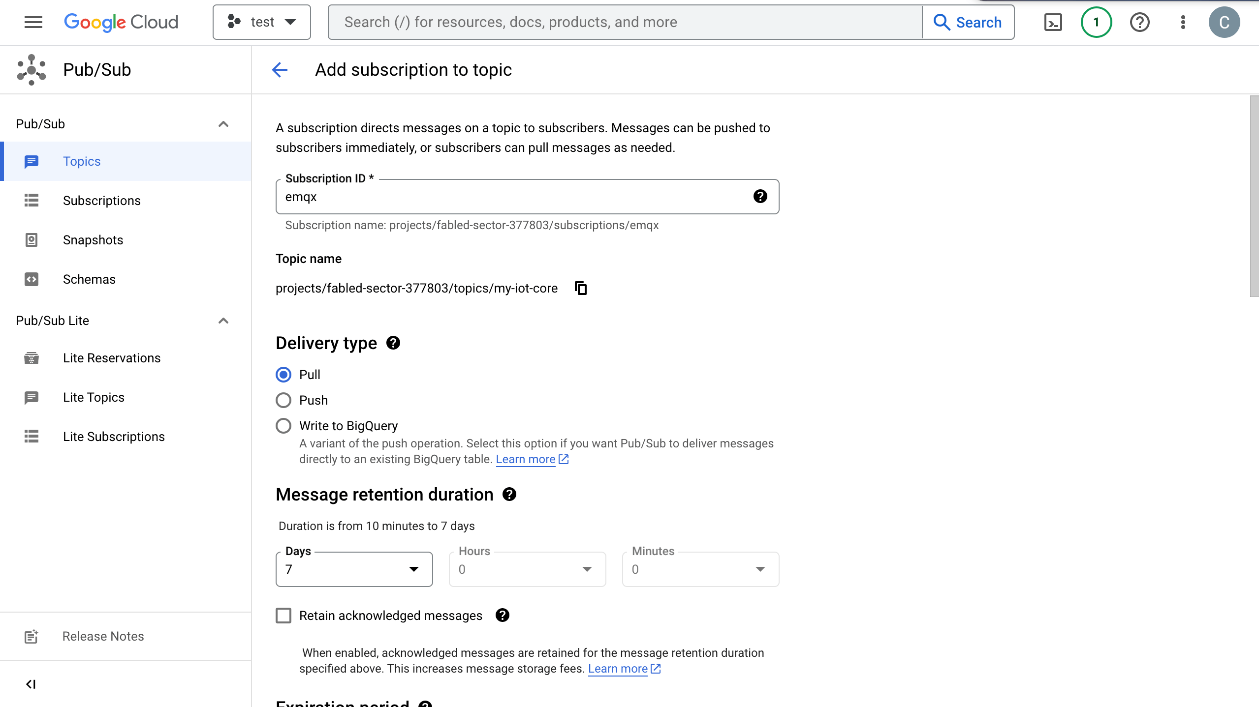 トピックへのサブスクリプション追加