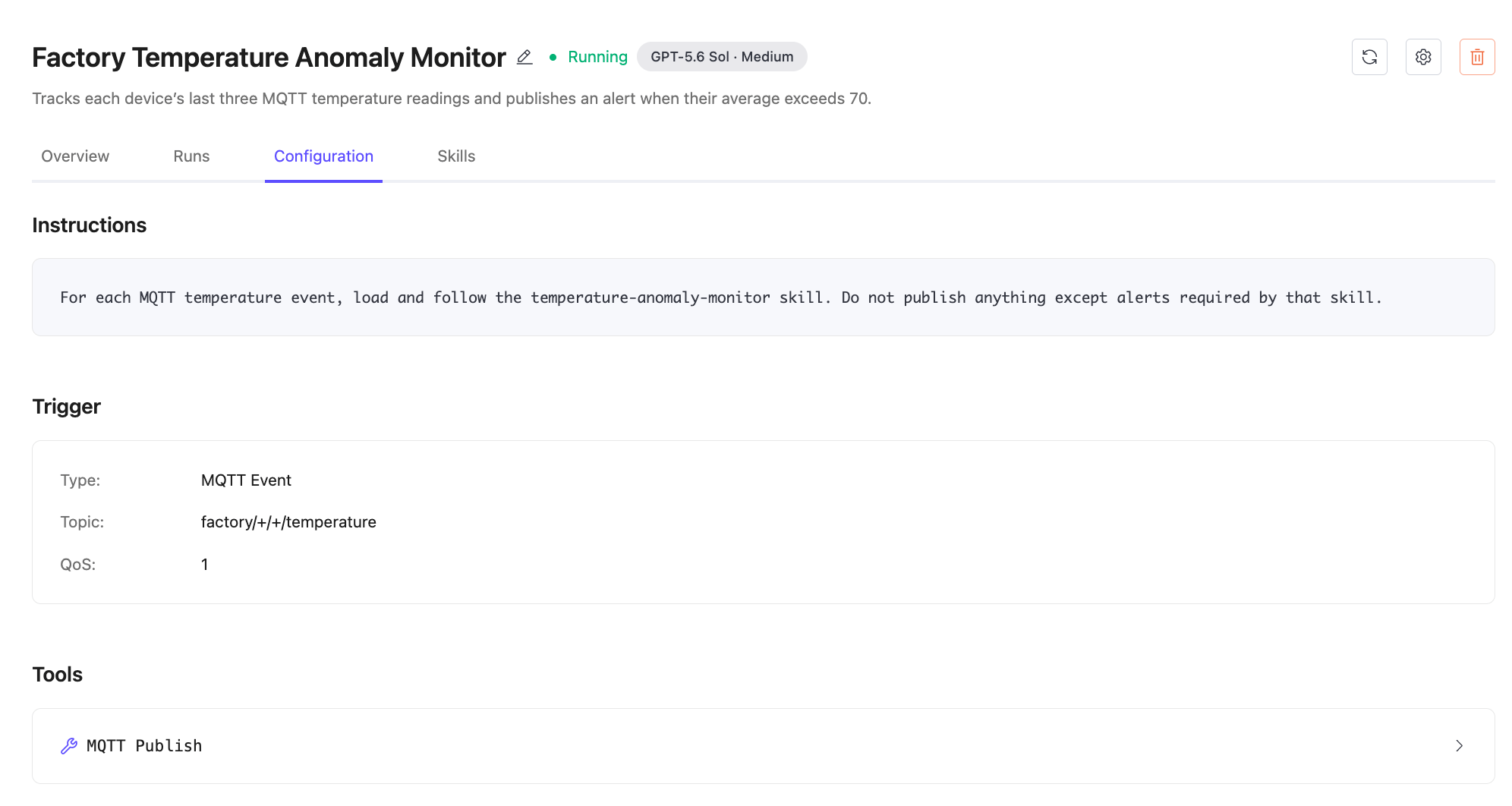 Review the deployed agent configuration