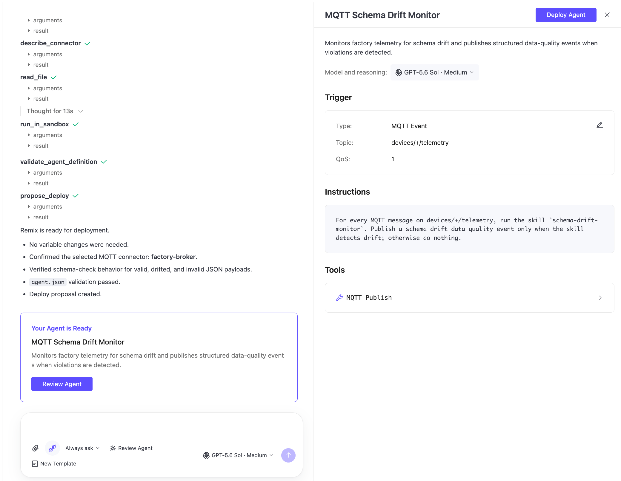 Review a template-based agent before deployment