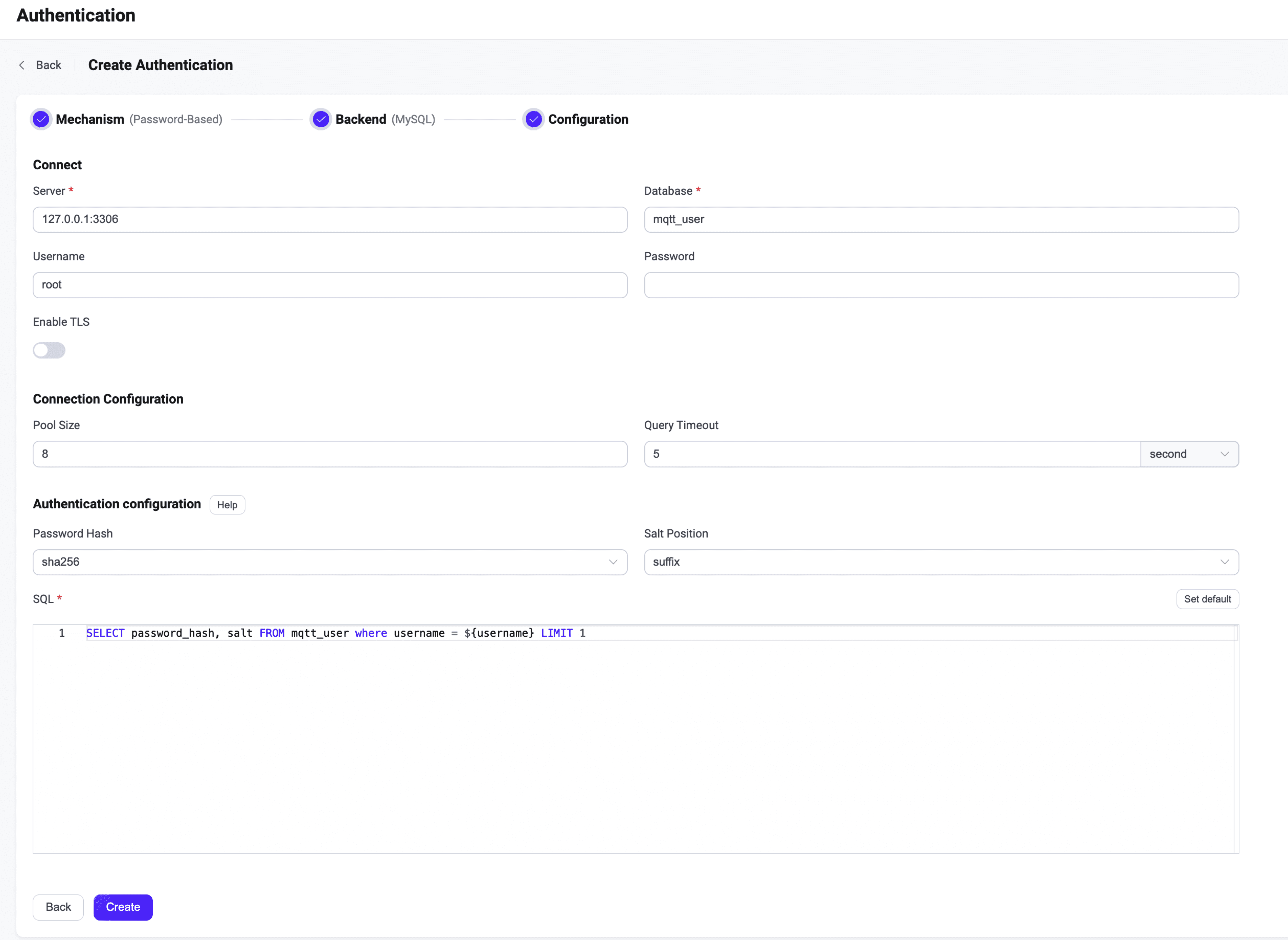 Authentication with MySQL