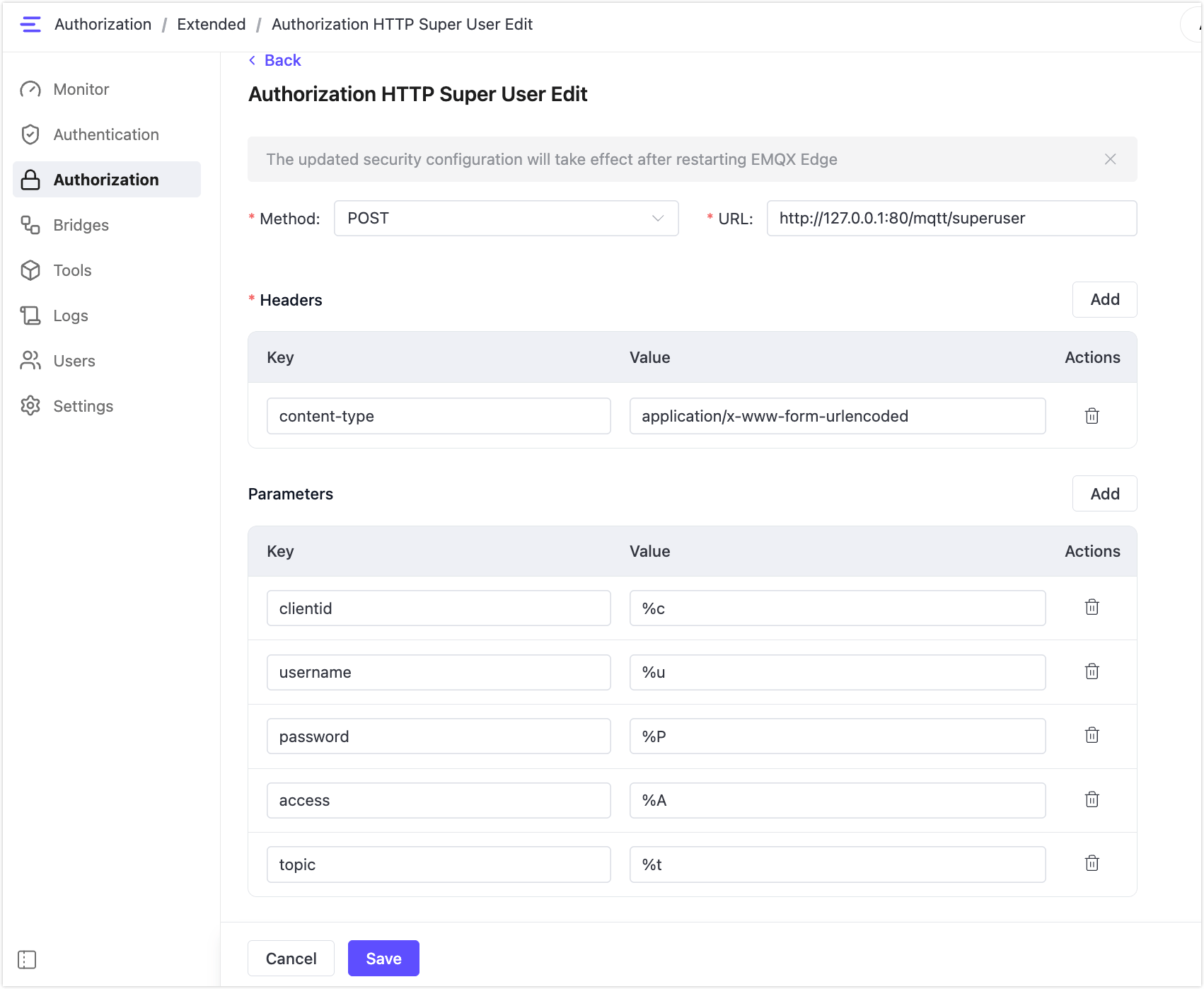 HTTP Super User configuration