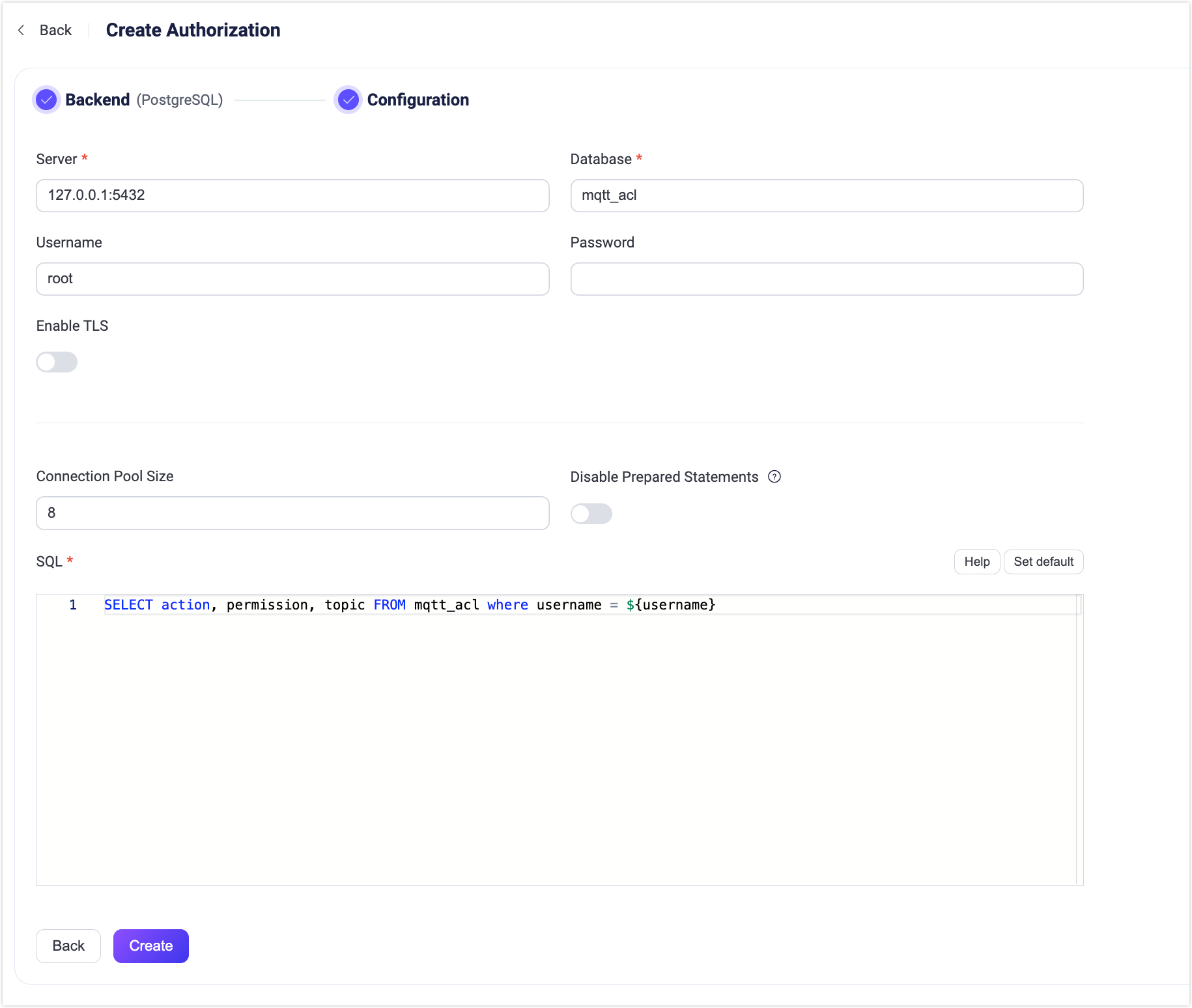 PostgreSQL認可設定画面