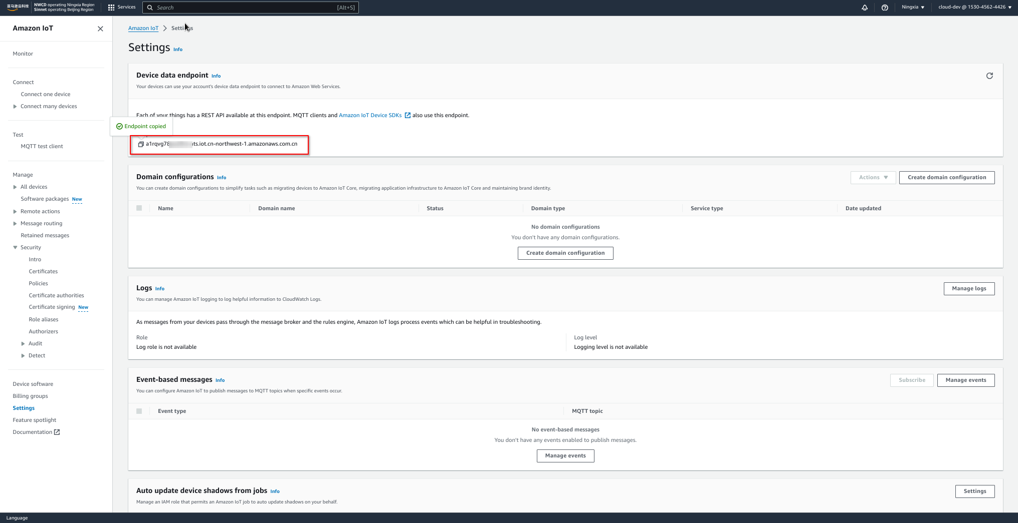 AWS IoT data endpoint