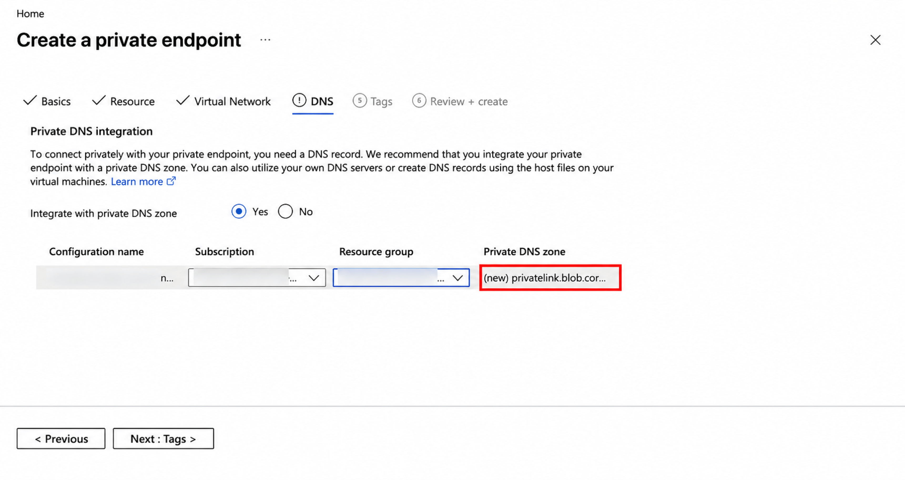 Configure private DNS integration