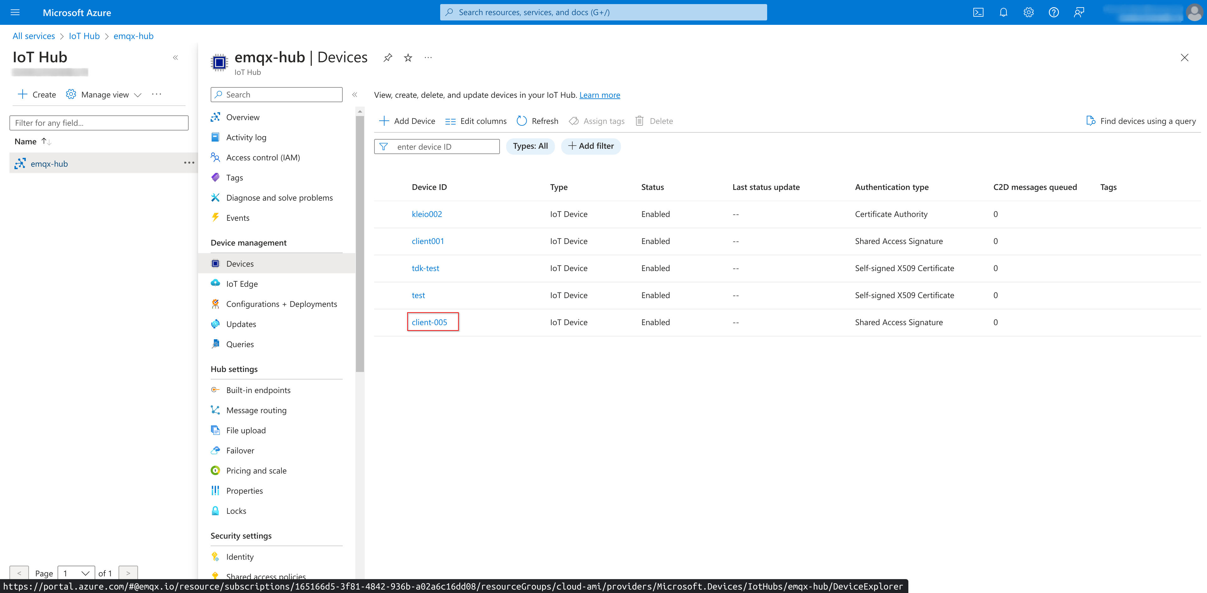 Azure IoT Hub add device