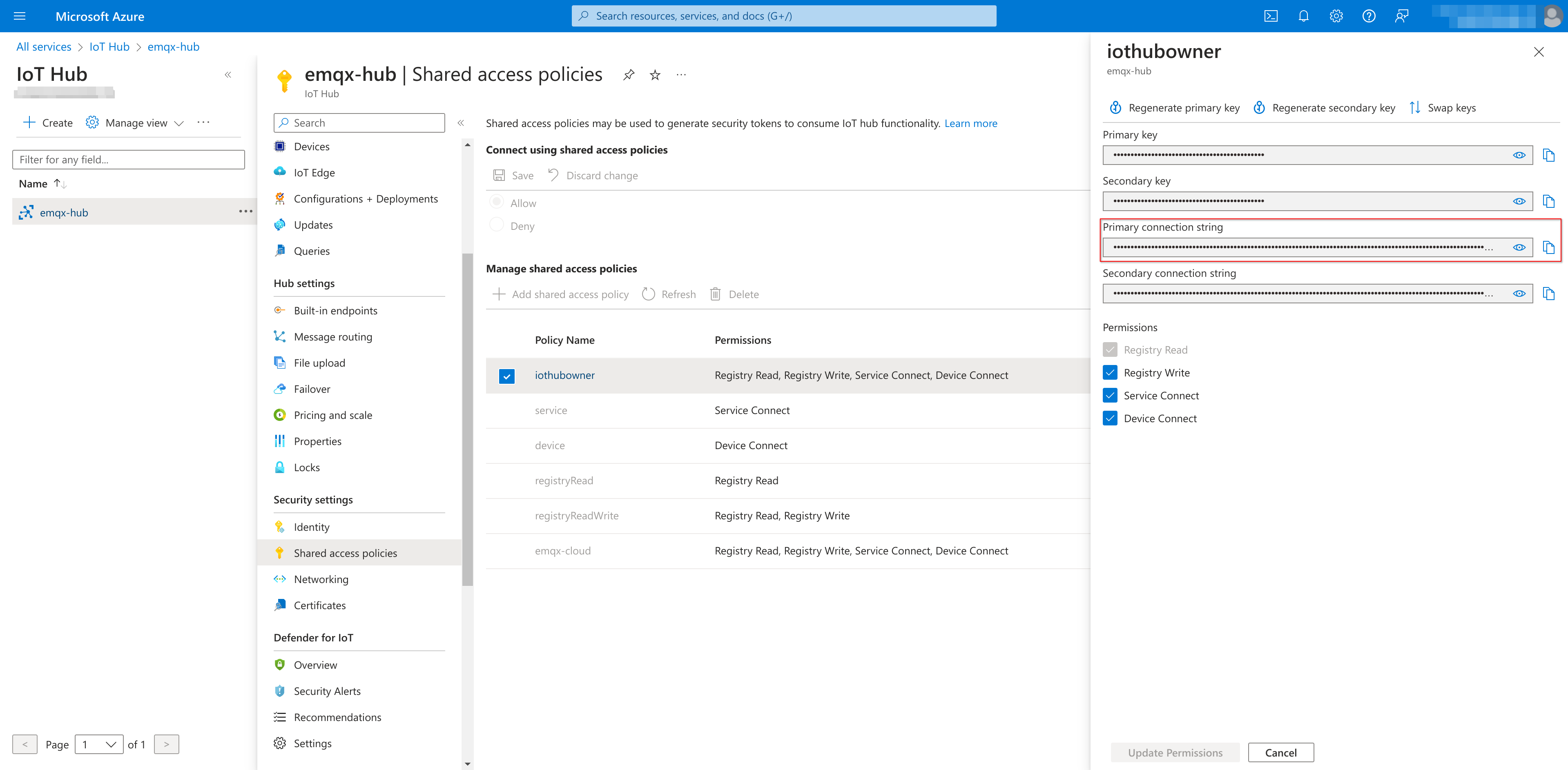 Azure IoT Hub connection string