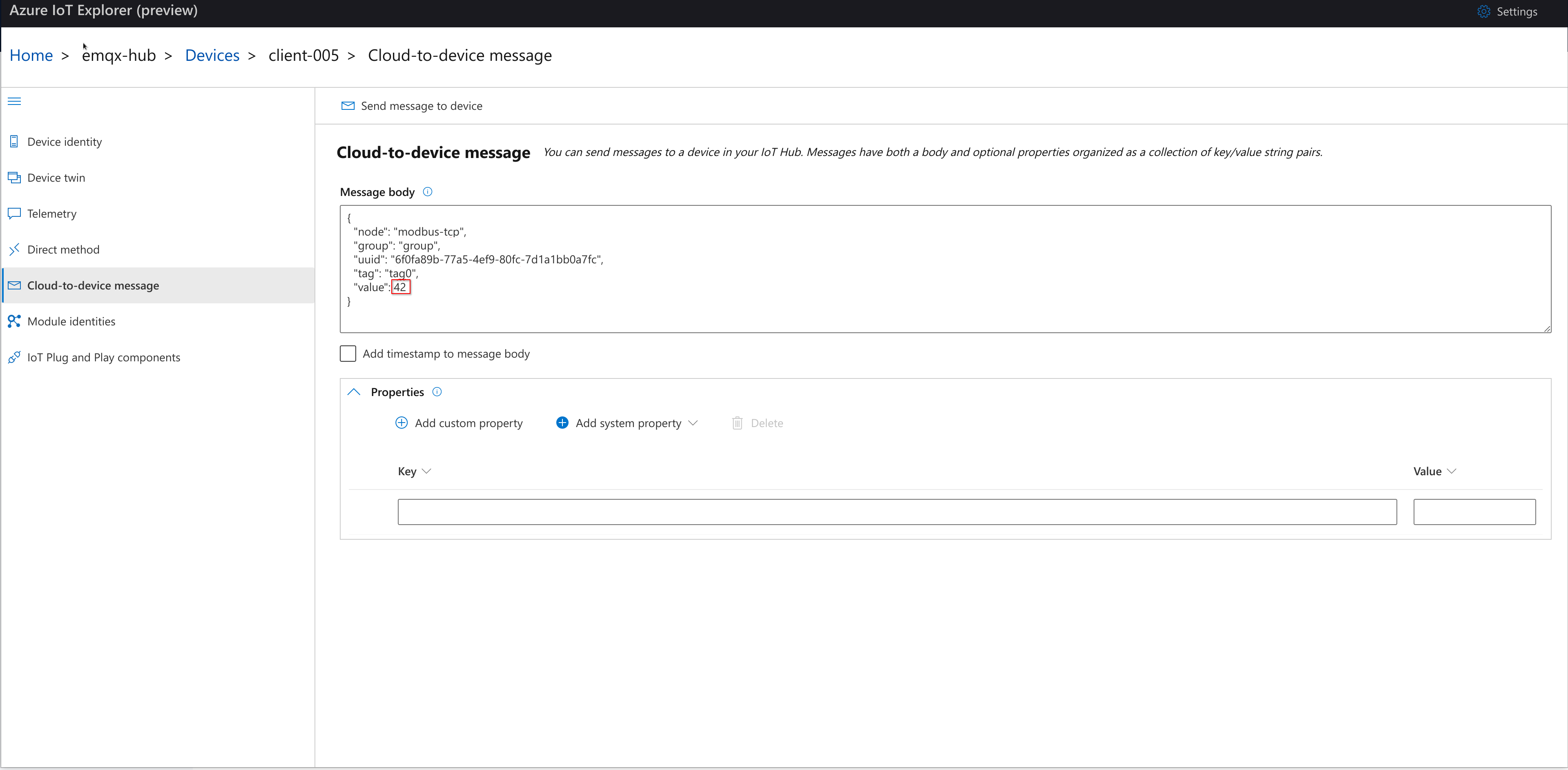 Azure IoT Explorer write