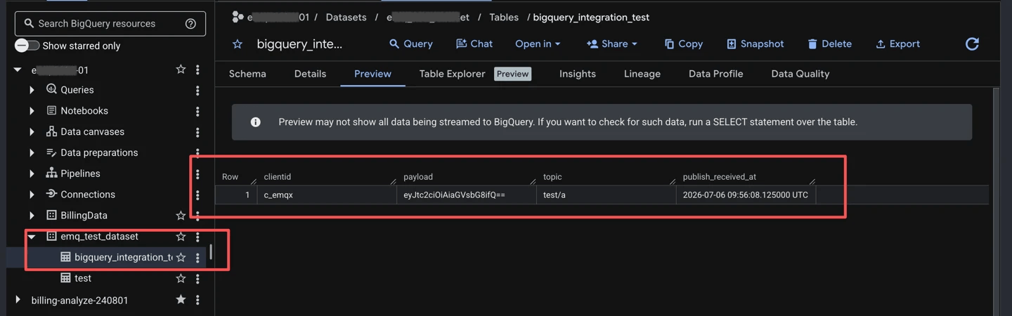 BigQuery クエリ結果