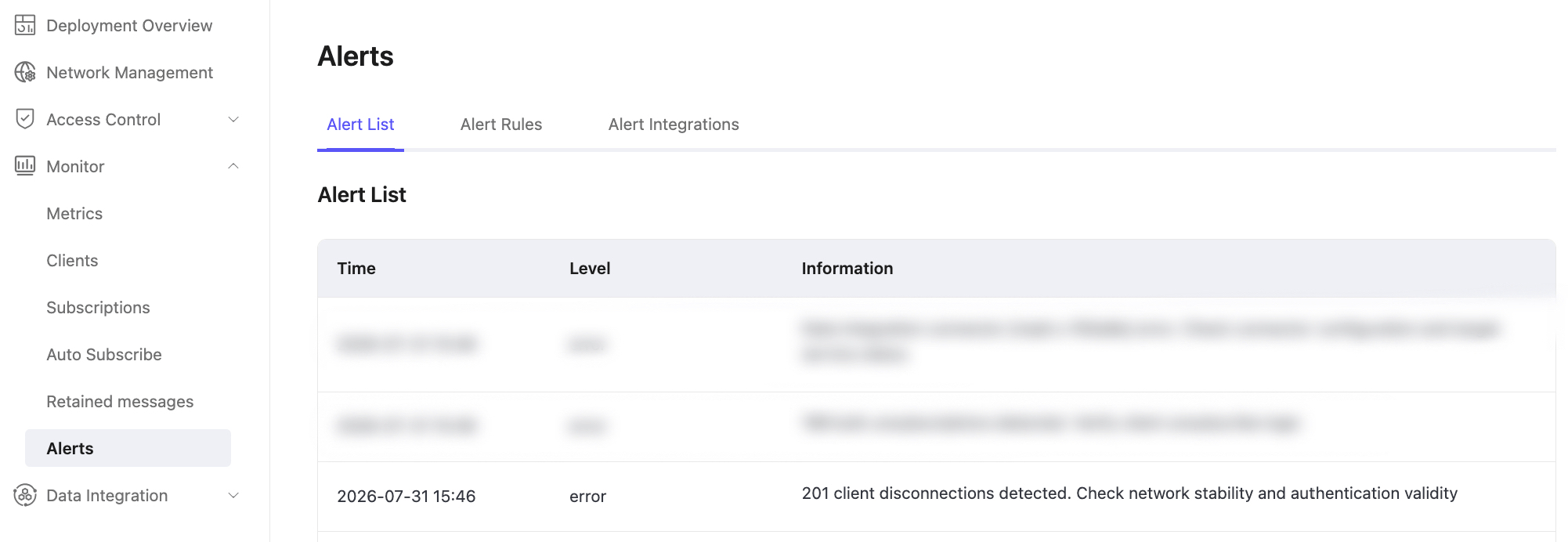 Client disconnection alert records