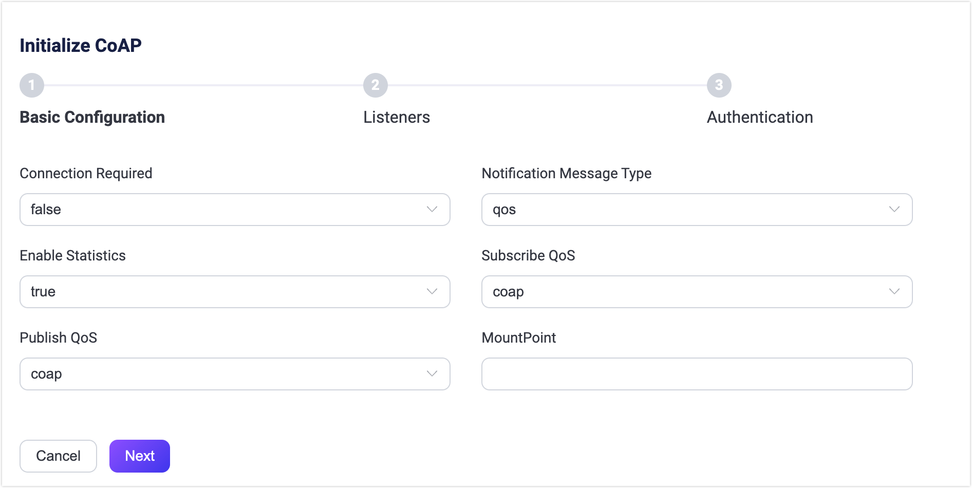CoAP ゲートウェイ基本設定画面