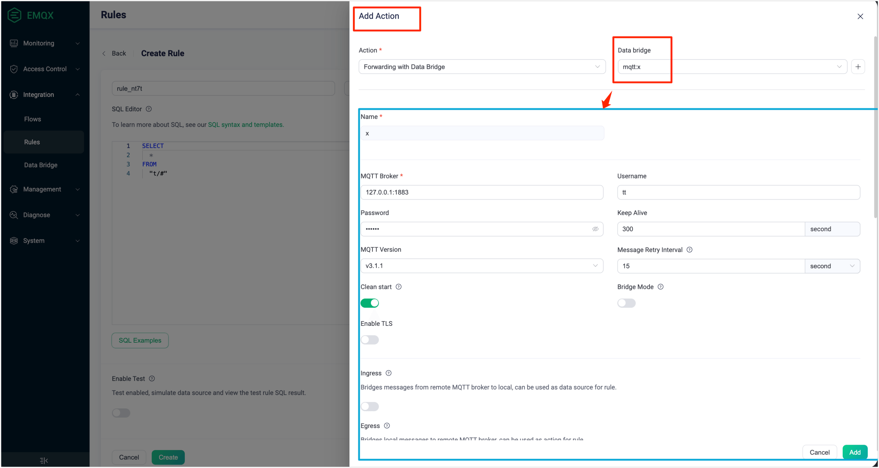 ルールのアクション設定