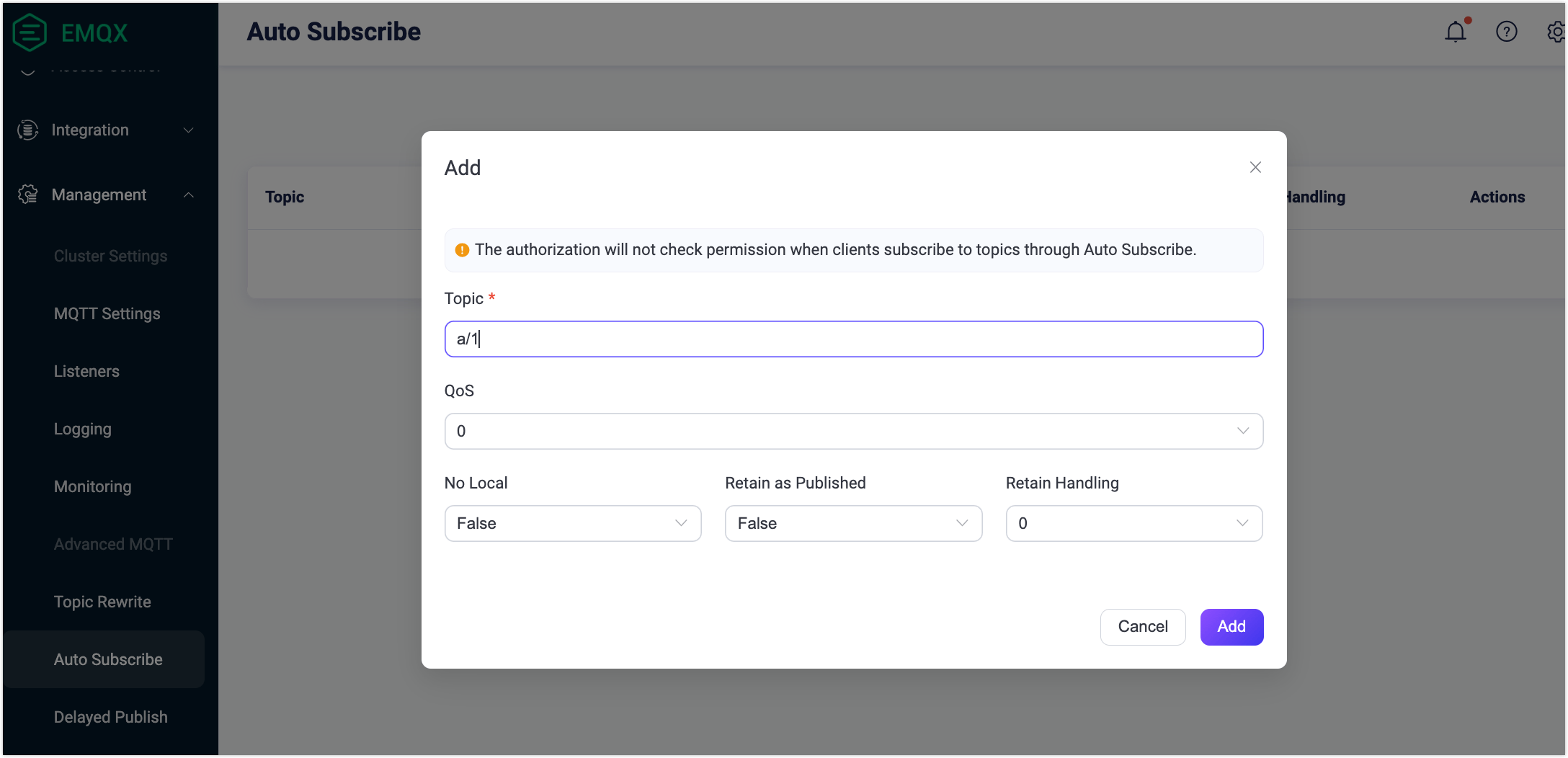 Auto SubscribeのDashboard設定画面