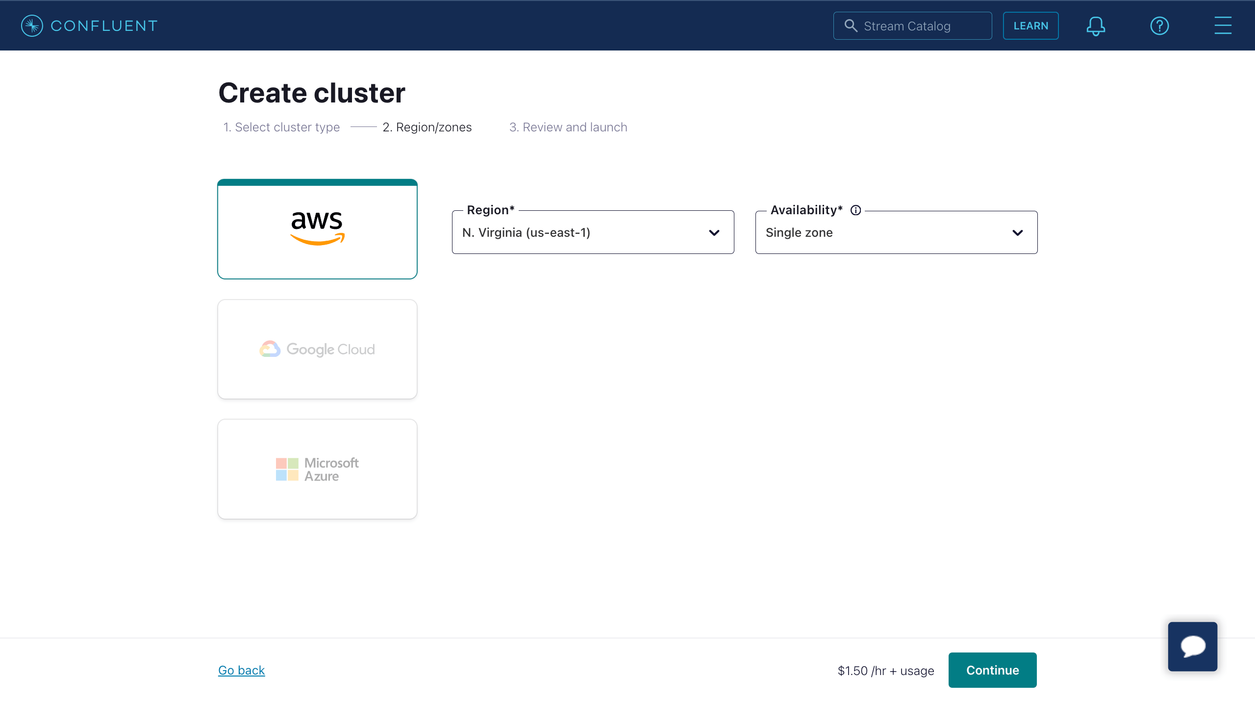 EMQX Confluent Select Cluster Region