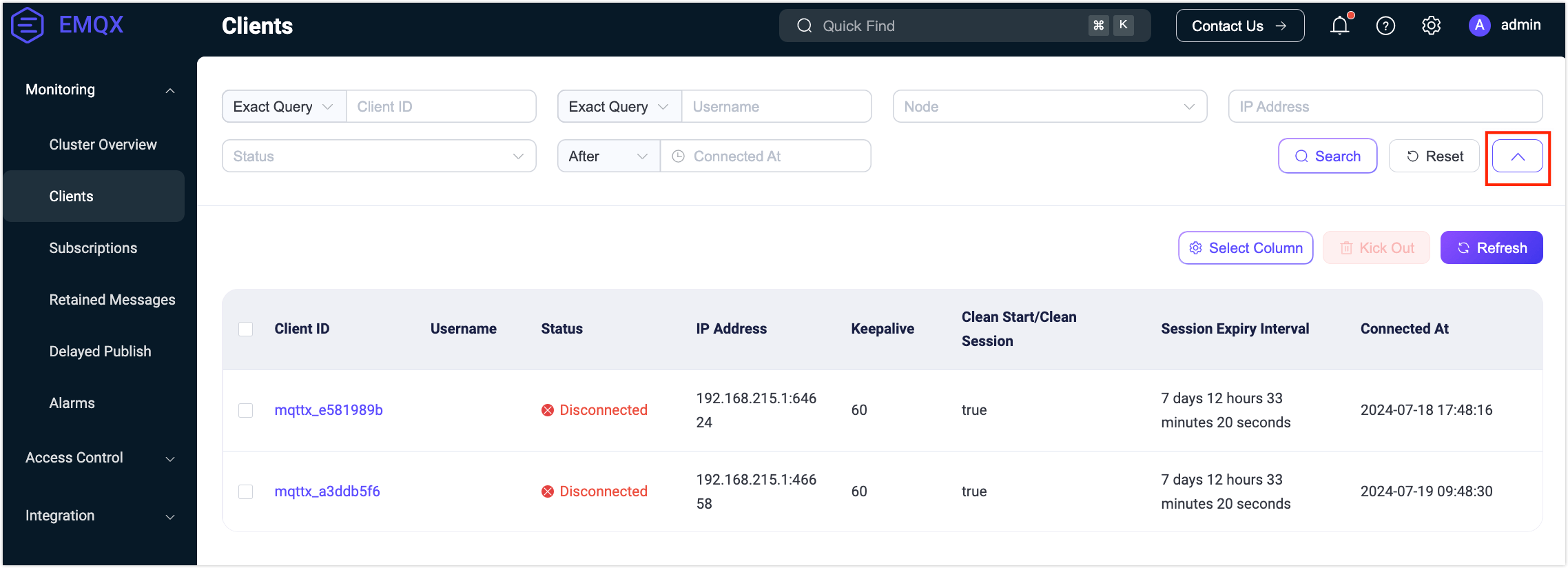 接続管理リスト