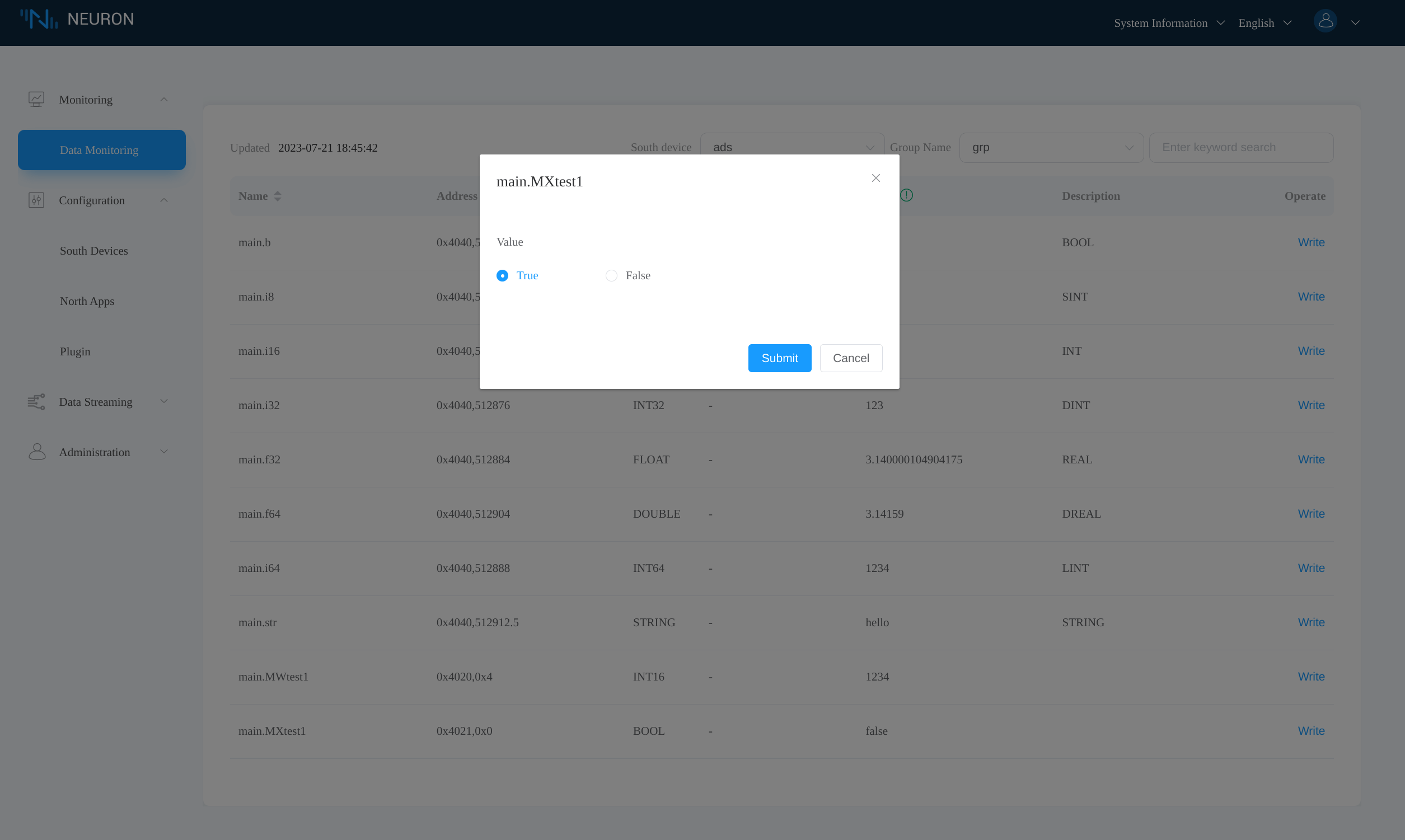 Neuron write main.MXtest1