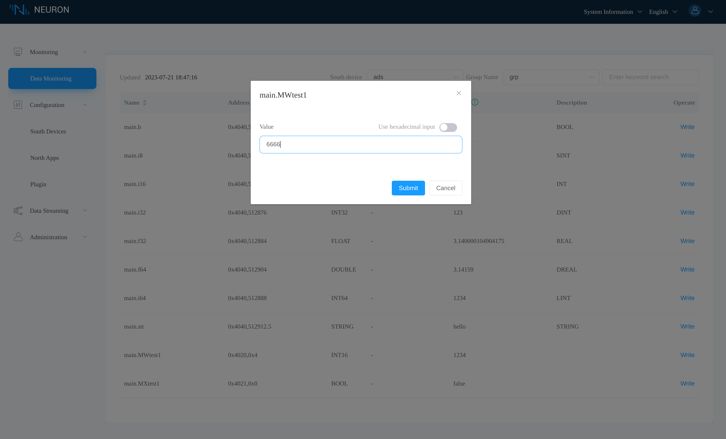 Neuron write main.MWtest1