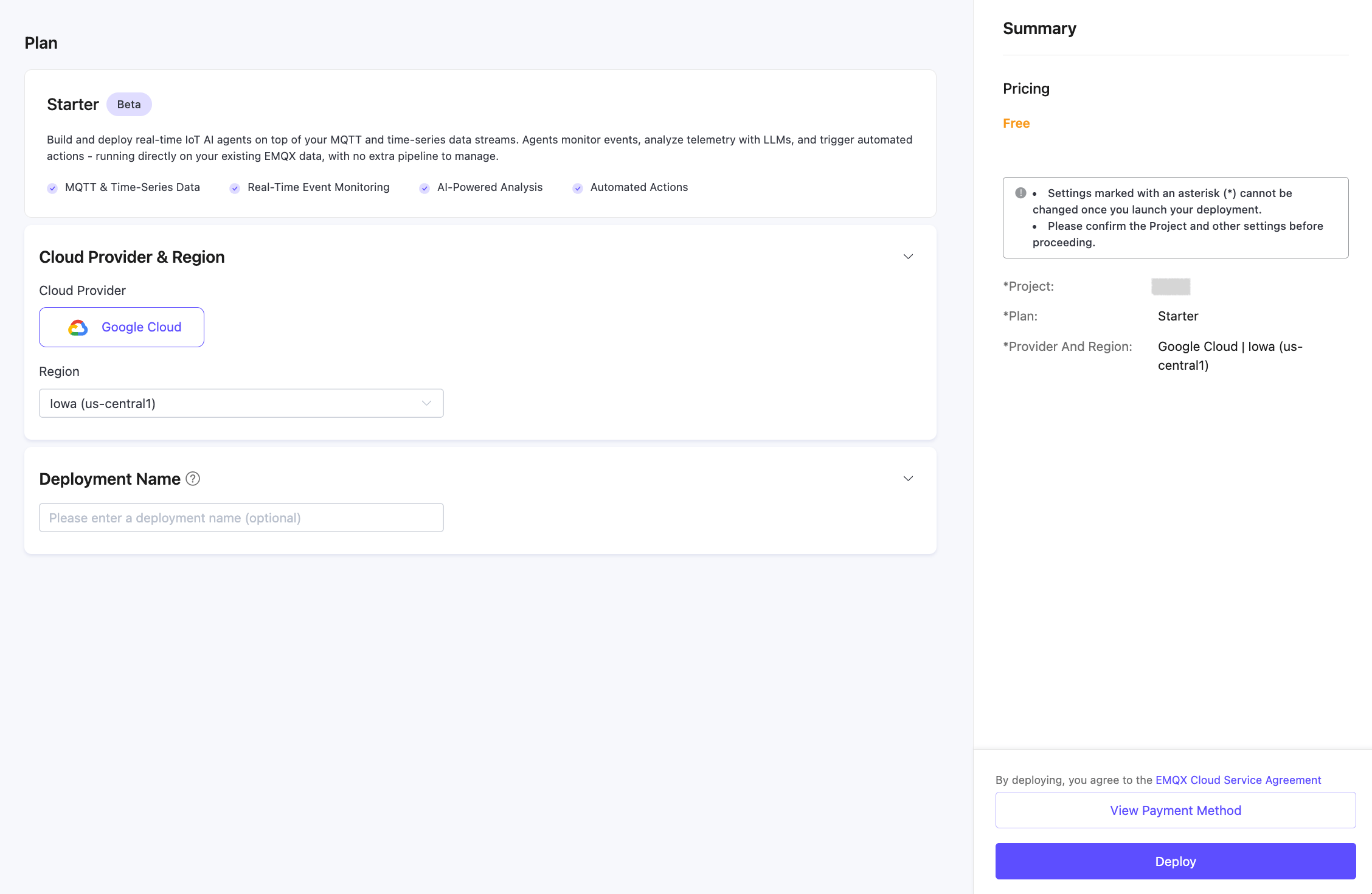 ネットワーク関連付けなしでAgentsデプロイメントを作成