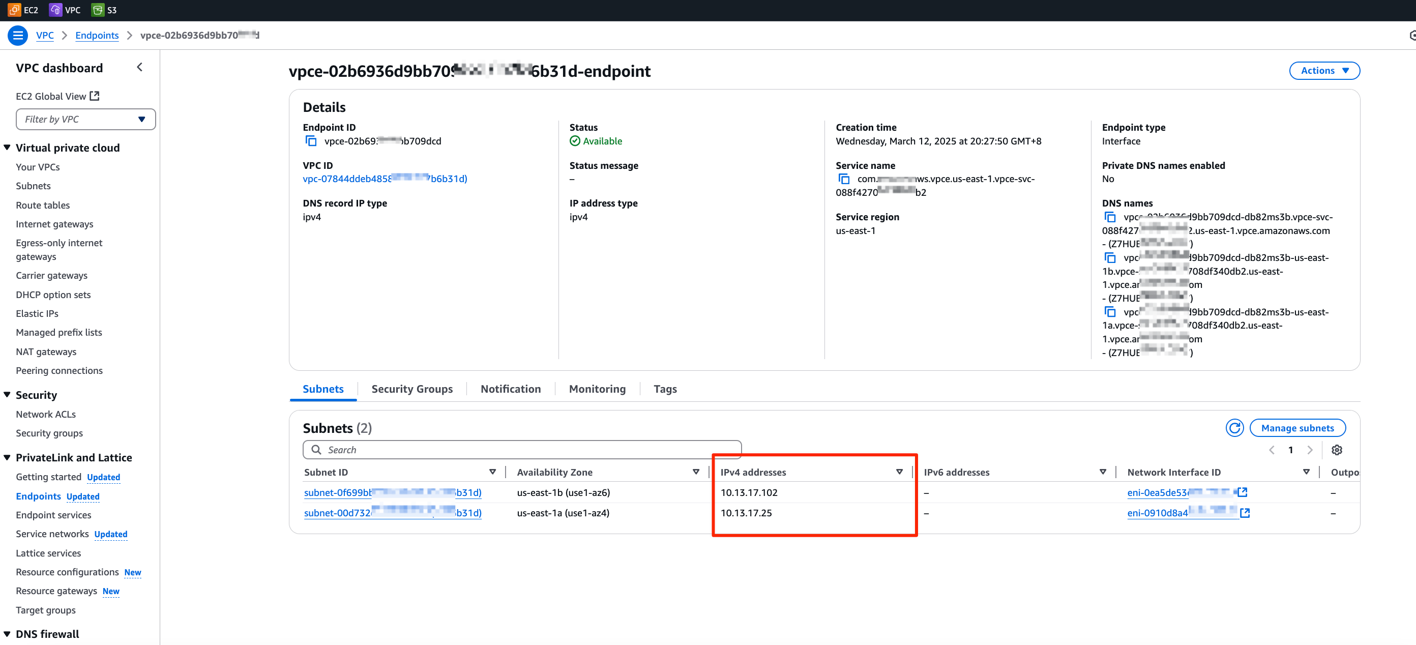 VPC エンドポイント作成