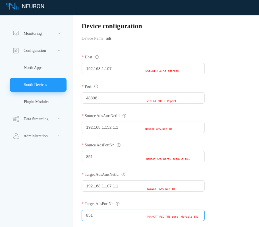 Configure ADS node in Neuron dashboard