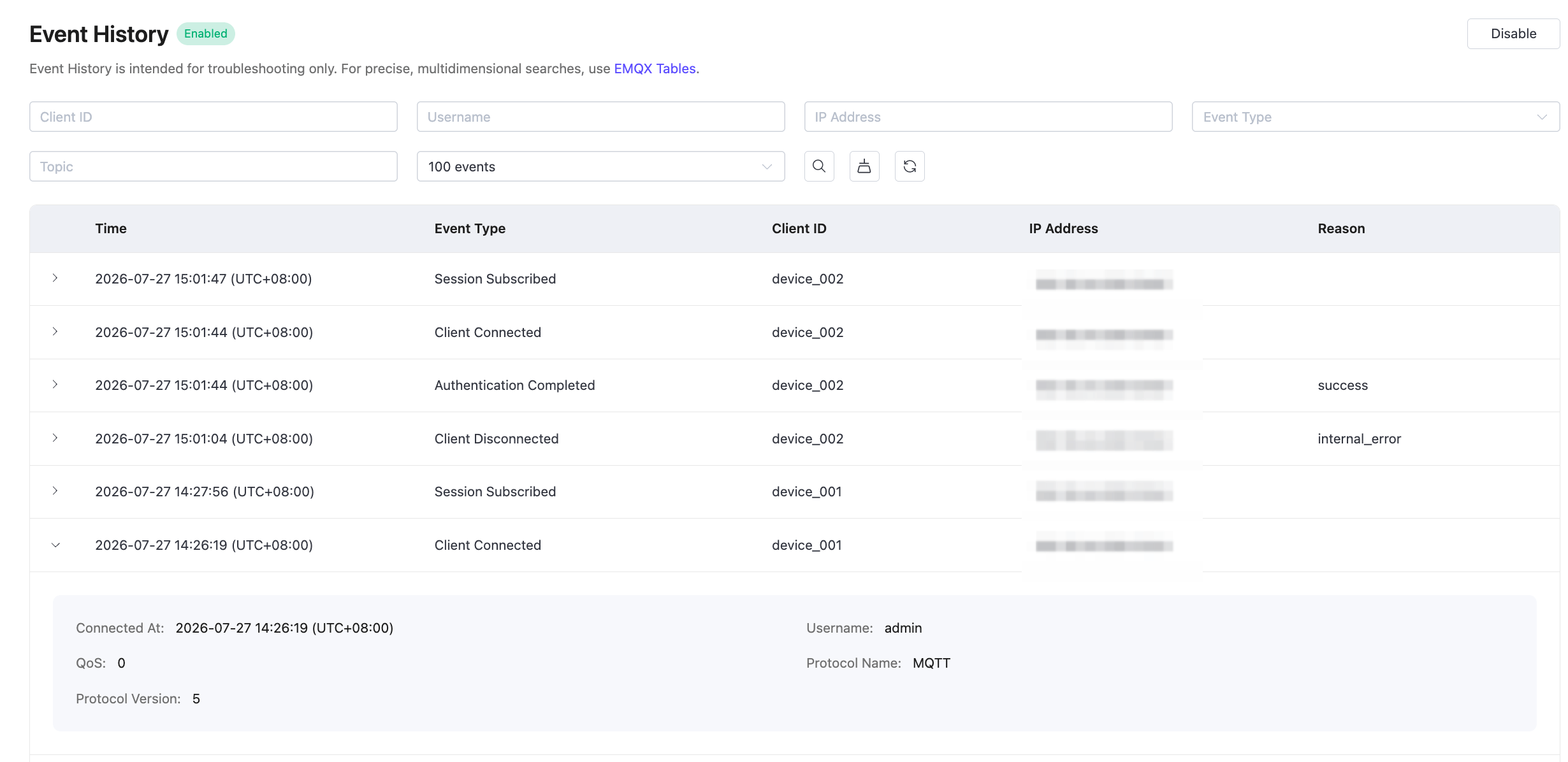 Inspect event details