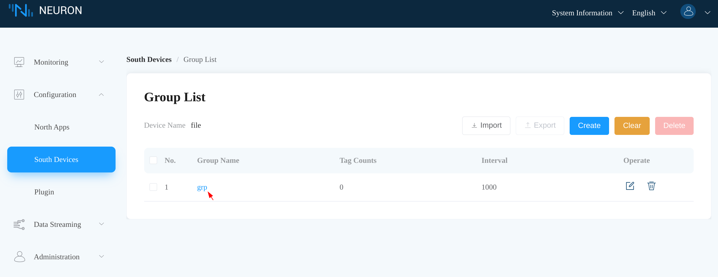 Neuron dashboard group list