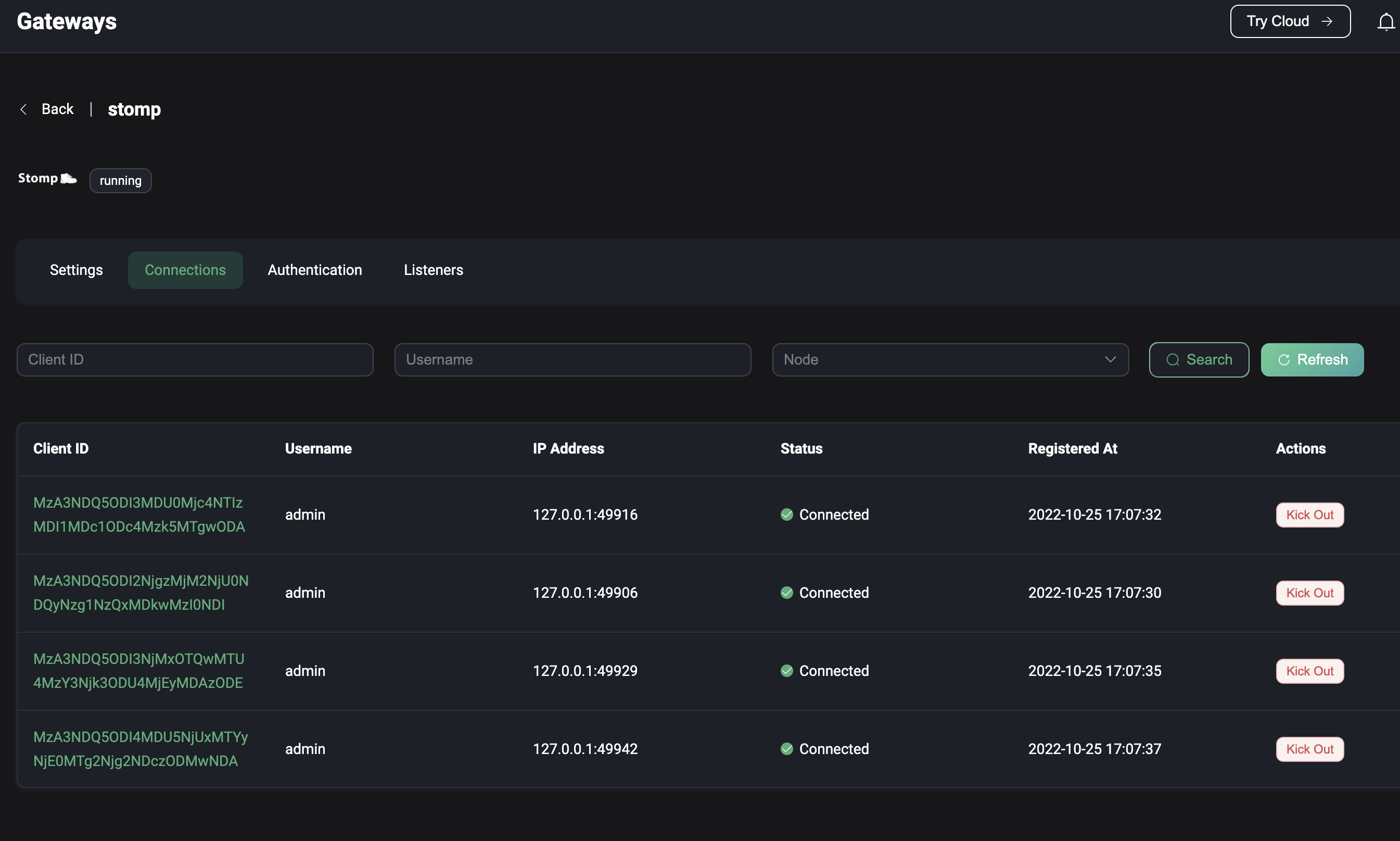 ゲートウェイクライアント一覧