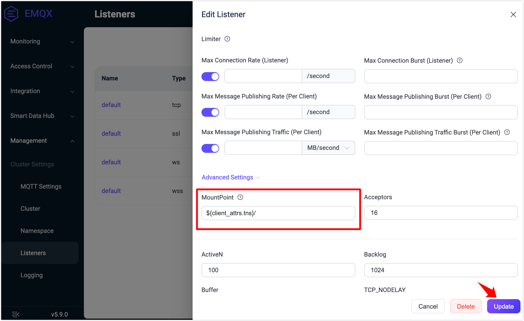 listener_mountpoint 設定