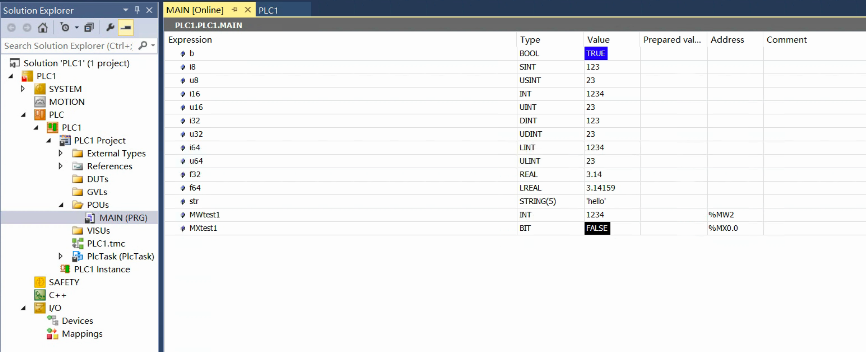 TwinCAT variable values in running mode