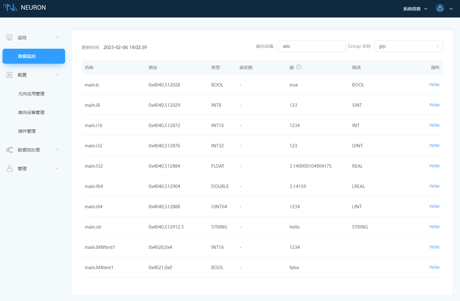 Neuron data monitoring tab