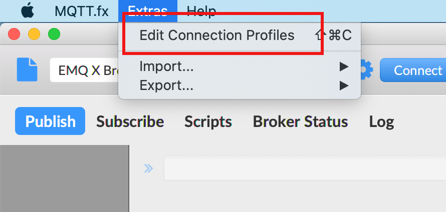 Open connection profile of MQTT.fx