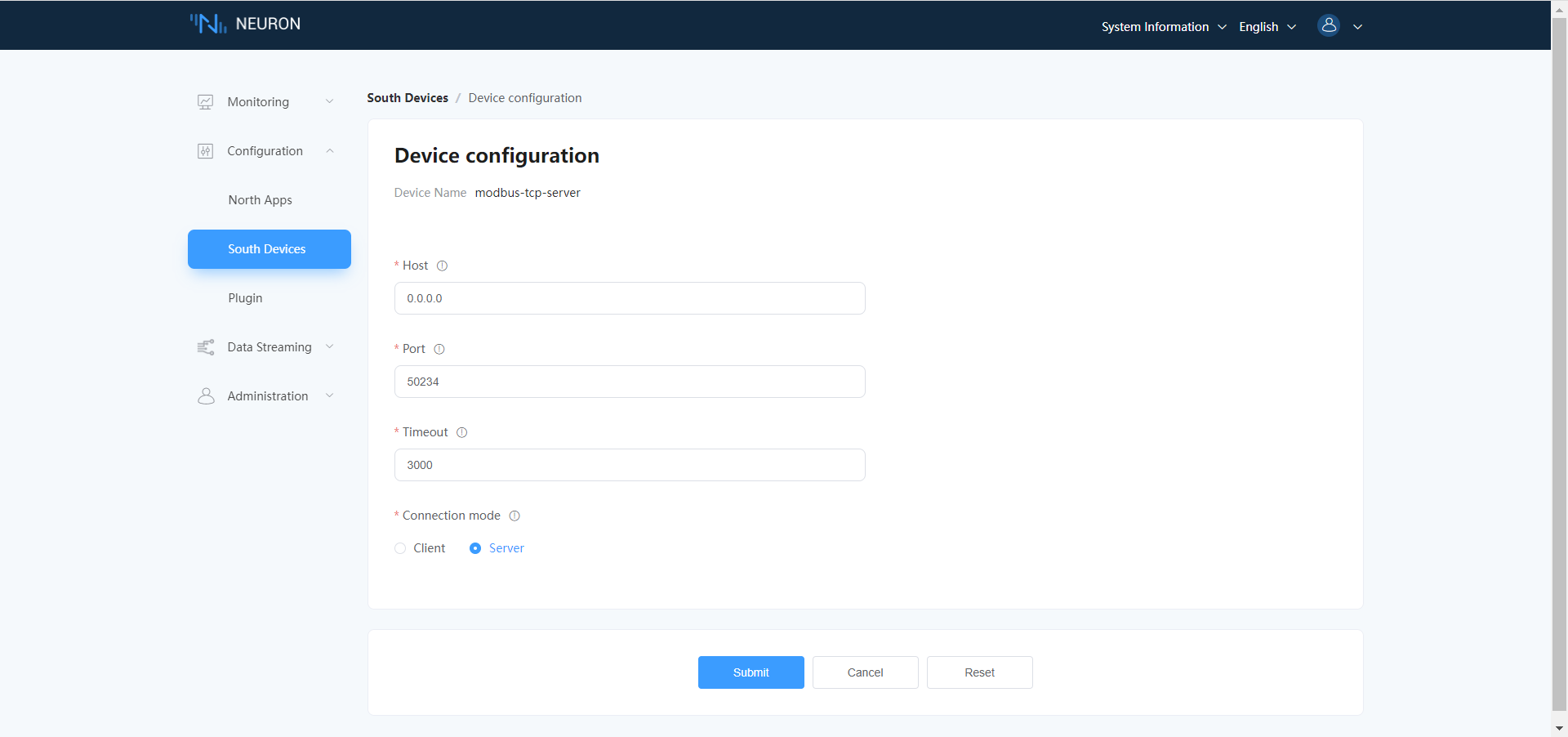 neuron-tcp-server-config