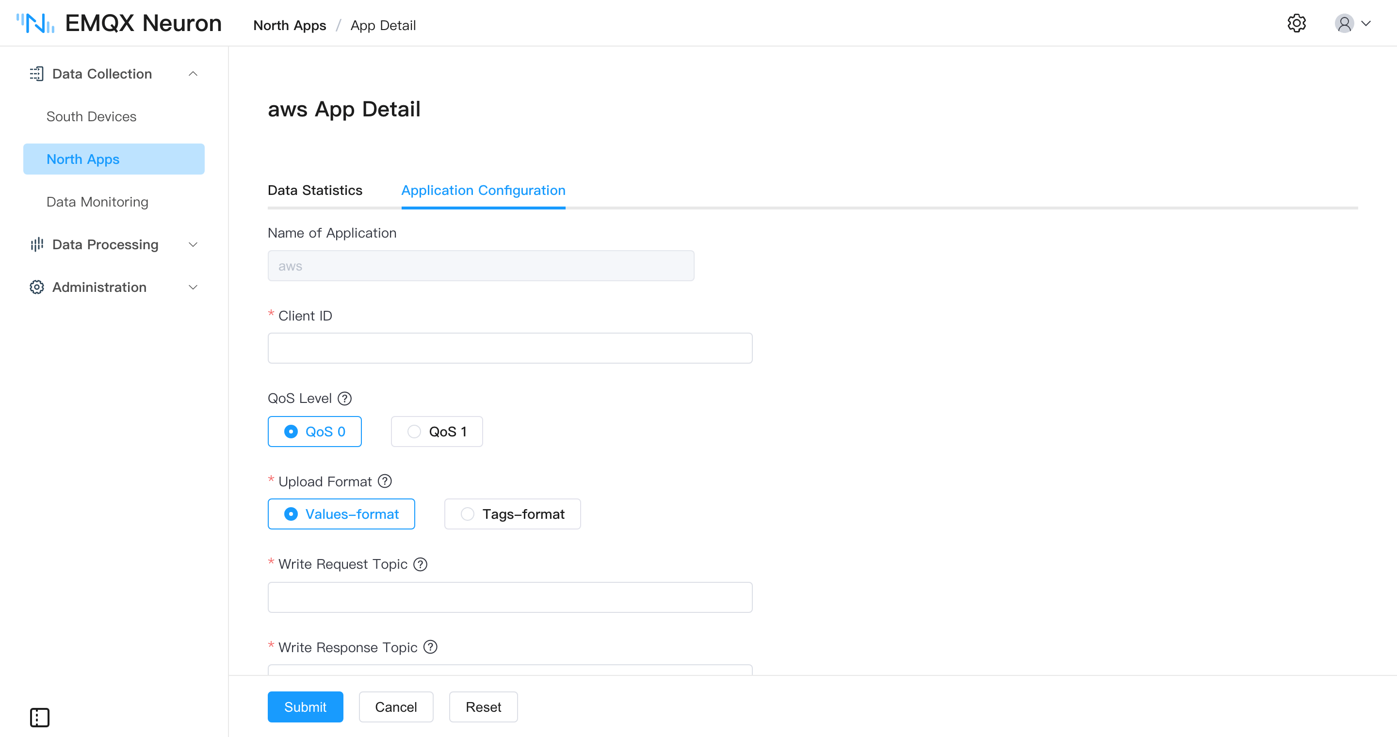EMQX Neuron dashboard north apps tab