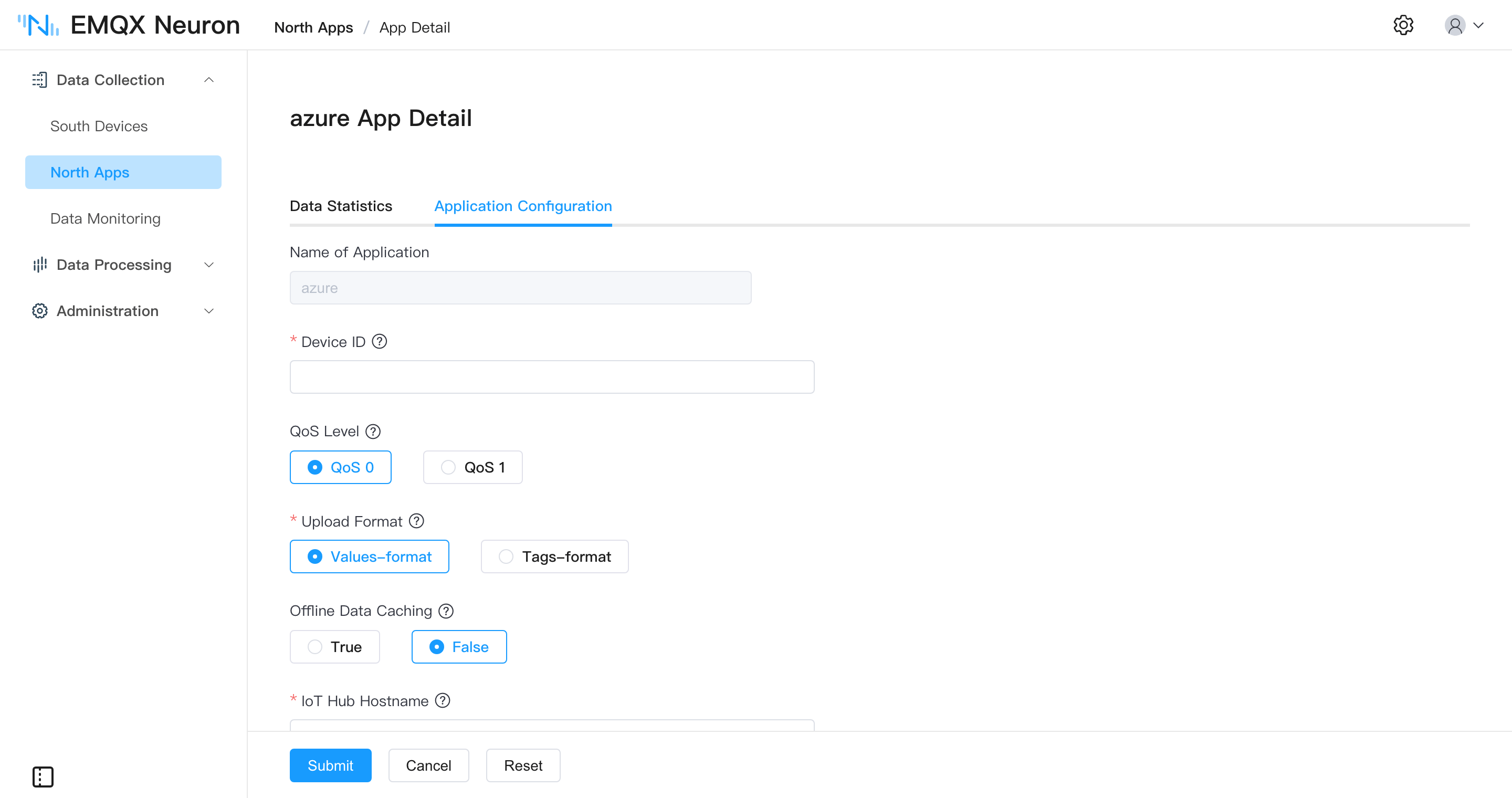 EMQX Neuron dashboard north apps tab
